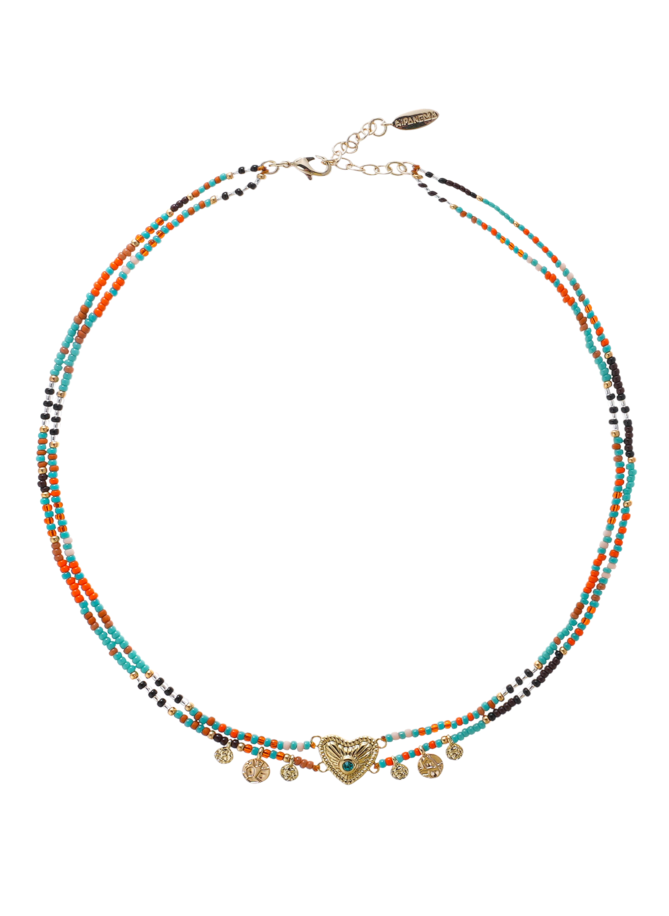 Collier multiliens perles et pampilles avec cabochon cœur mylove HIPANEMA Bleu