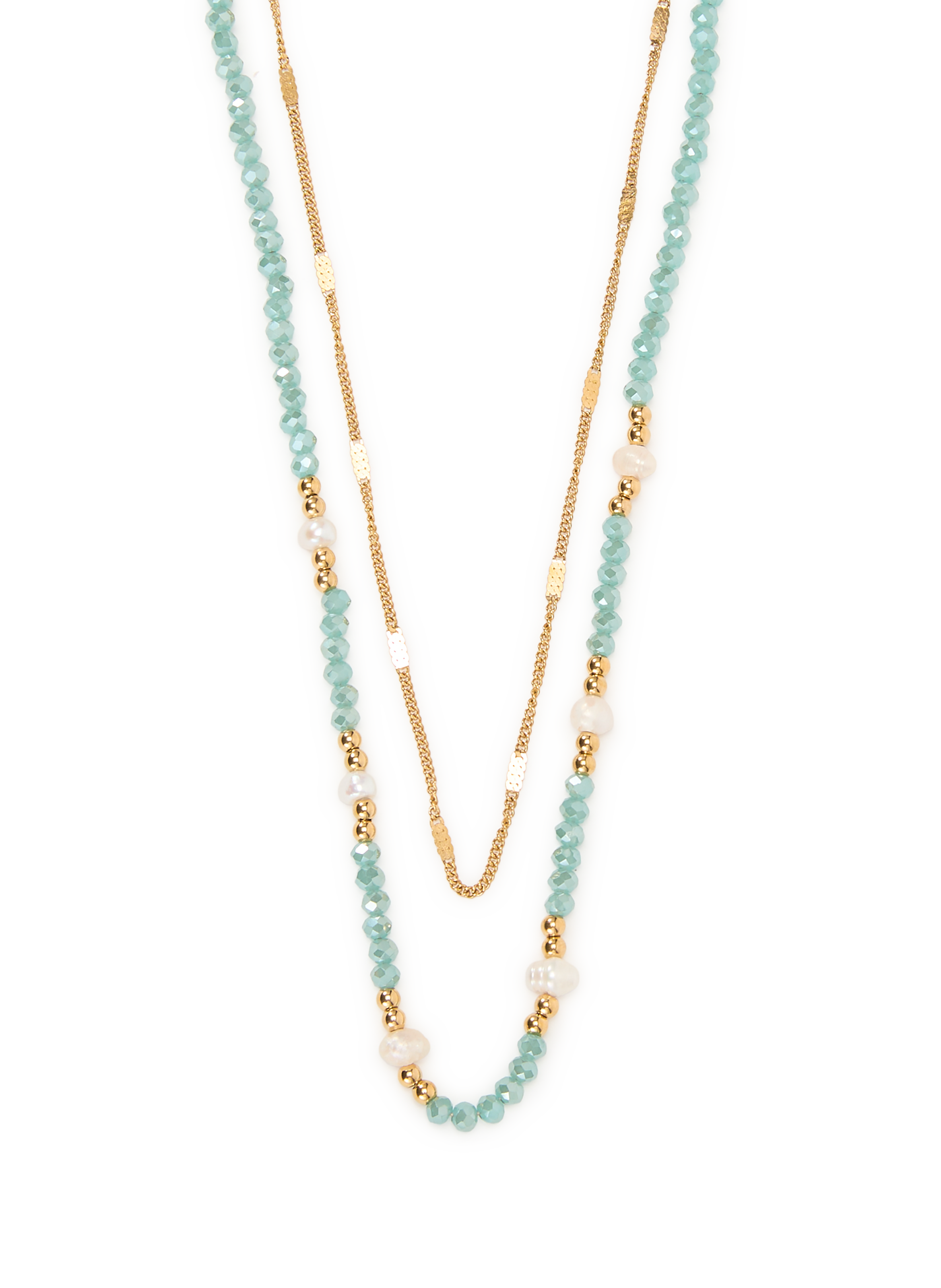 Collier double chaîne perles AU PRINTEMPS PARIS Bleu