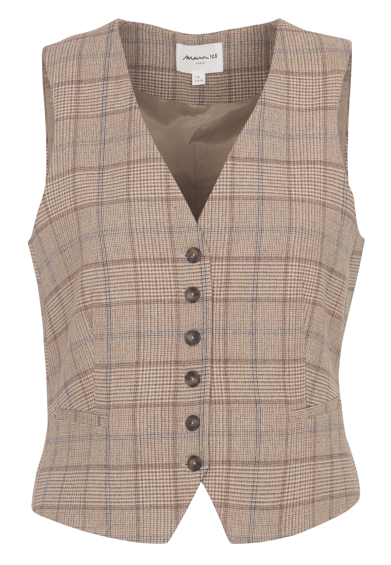 Gilet tailleur boutonné à carreaux simeon MAISON 123 Beige