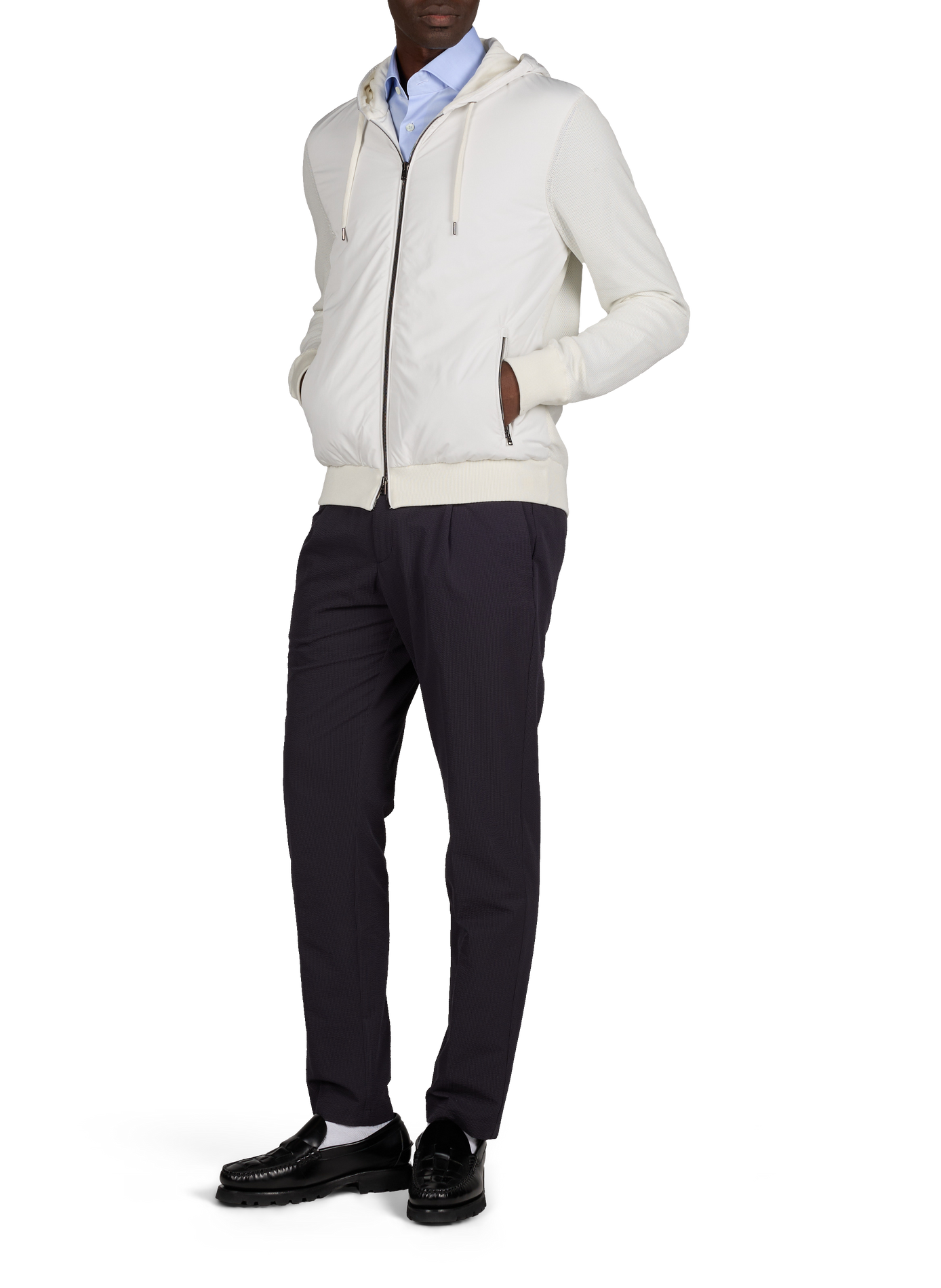 Veste légère bi-matière à capuche HERNO Blanc