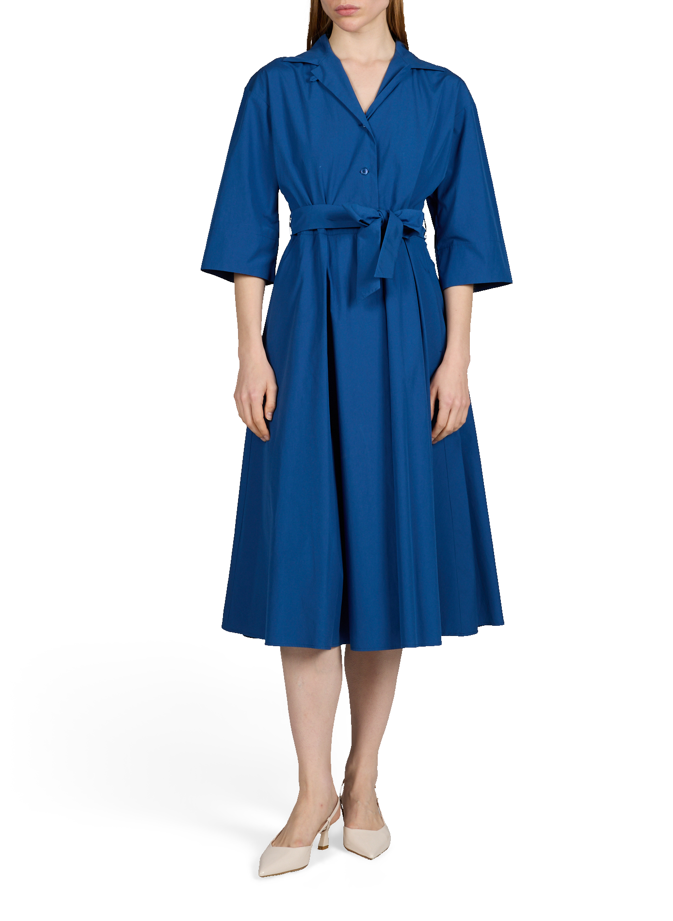 Robe longue évasée en coton MAX MARA WEEK END Bleu