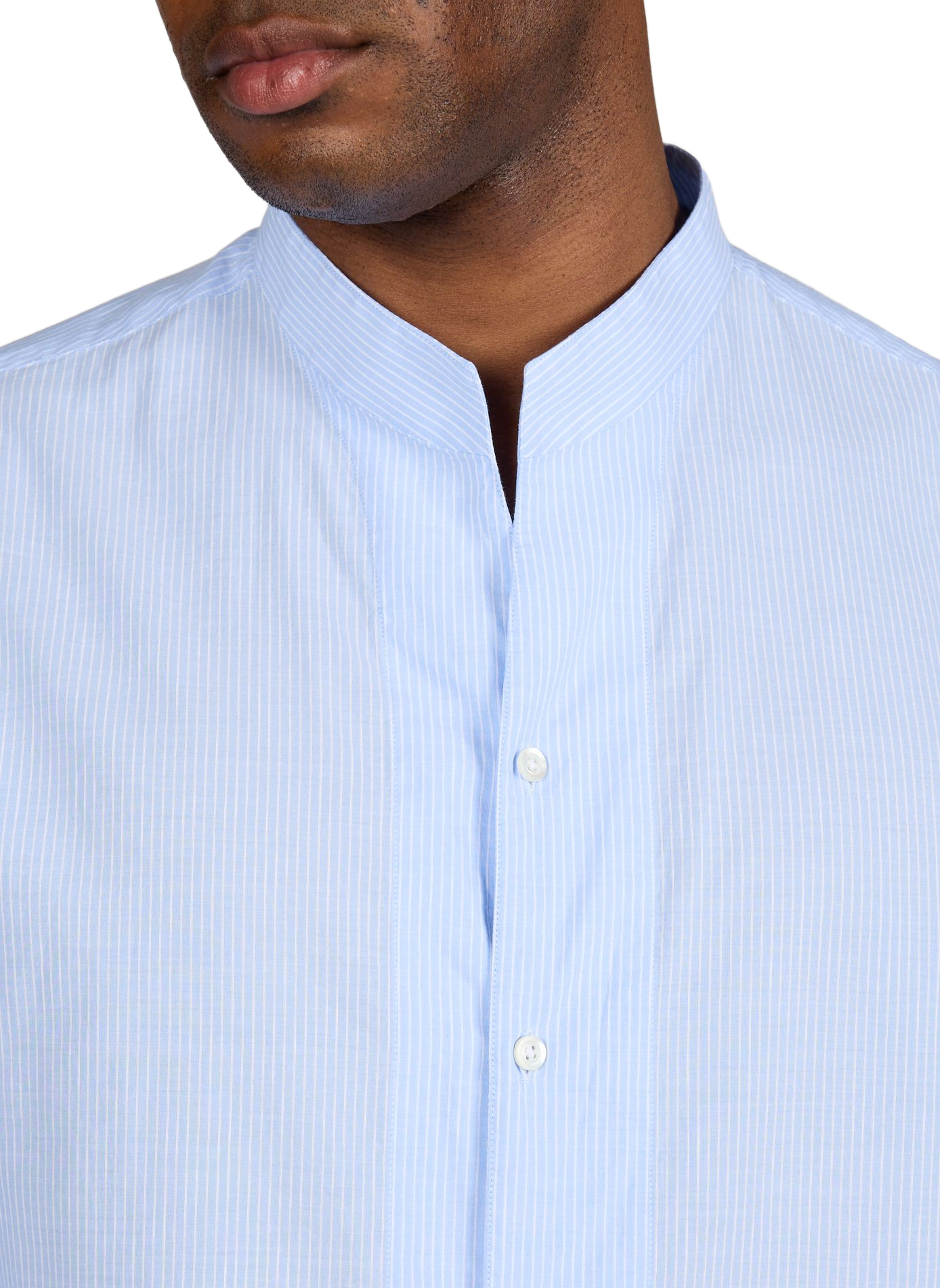 Camicia a righe con colletto mao in cotone e lino EMPORIO ARMANI Blu