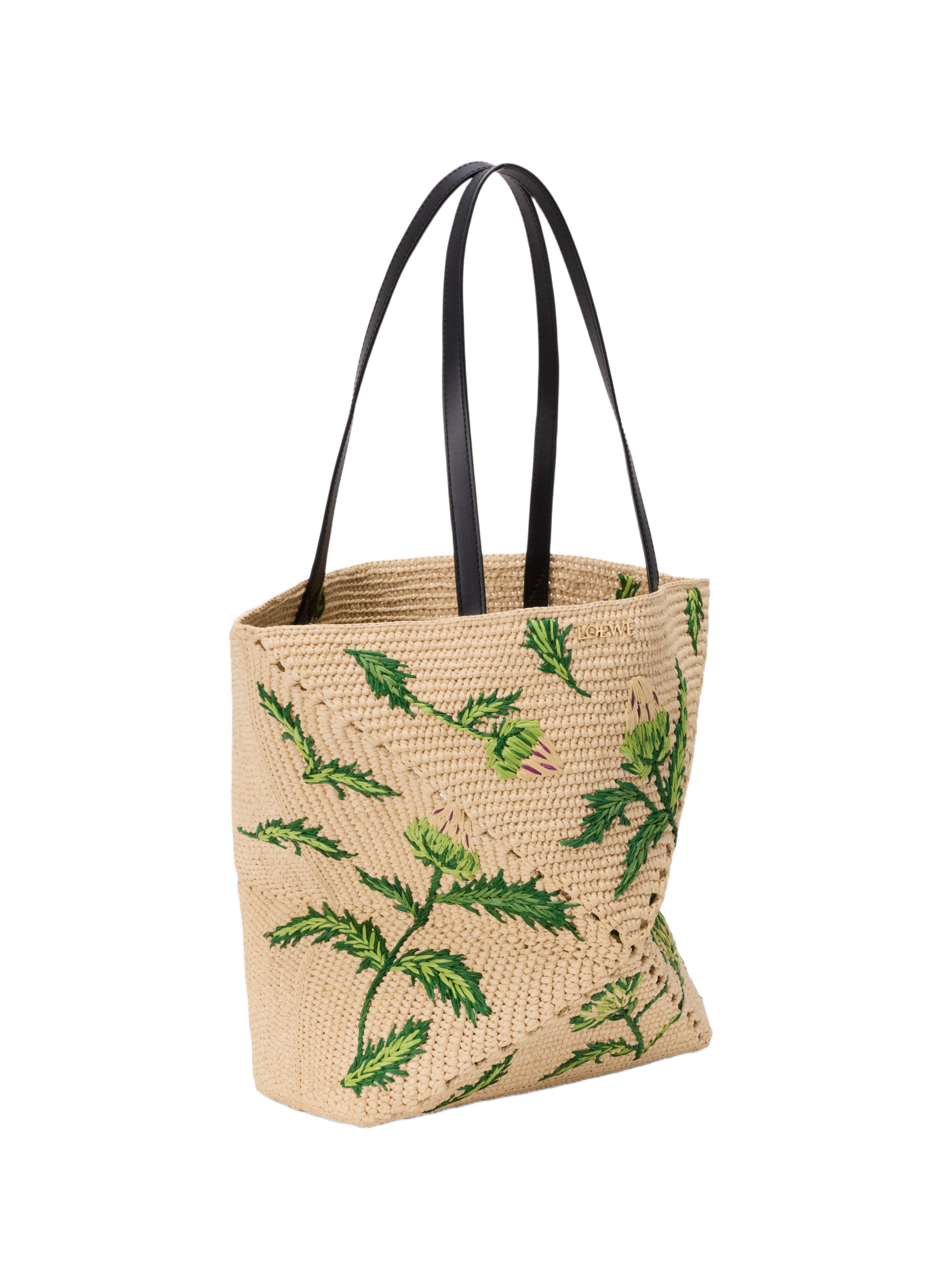 Puzzle Fold tote moyen en raphia et cuir de veau LOEWE Beige