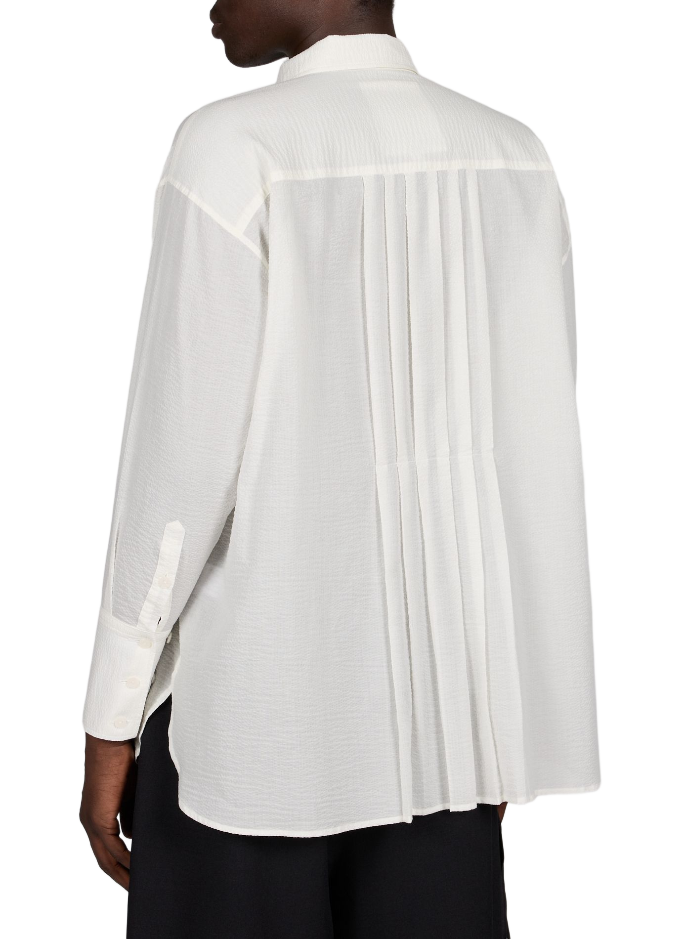 Loose fit classic collar shirt embroidered in seersucker fabric WANSIE White