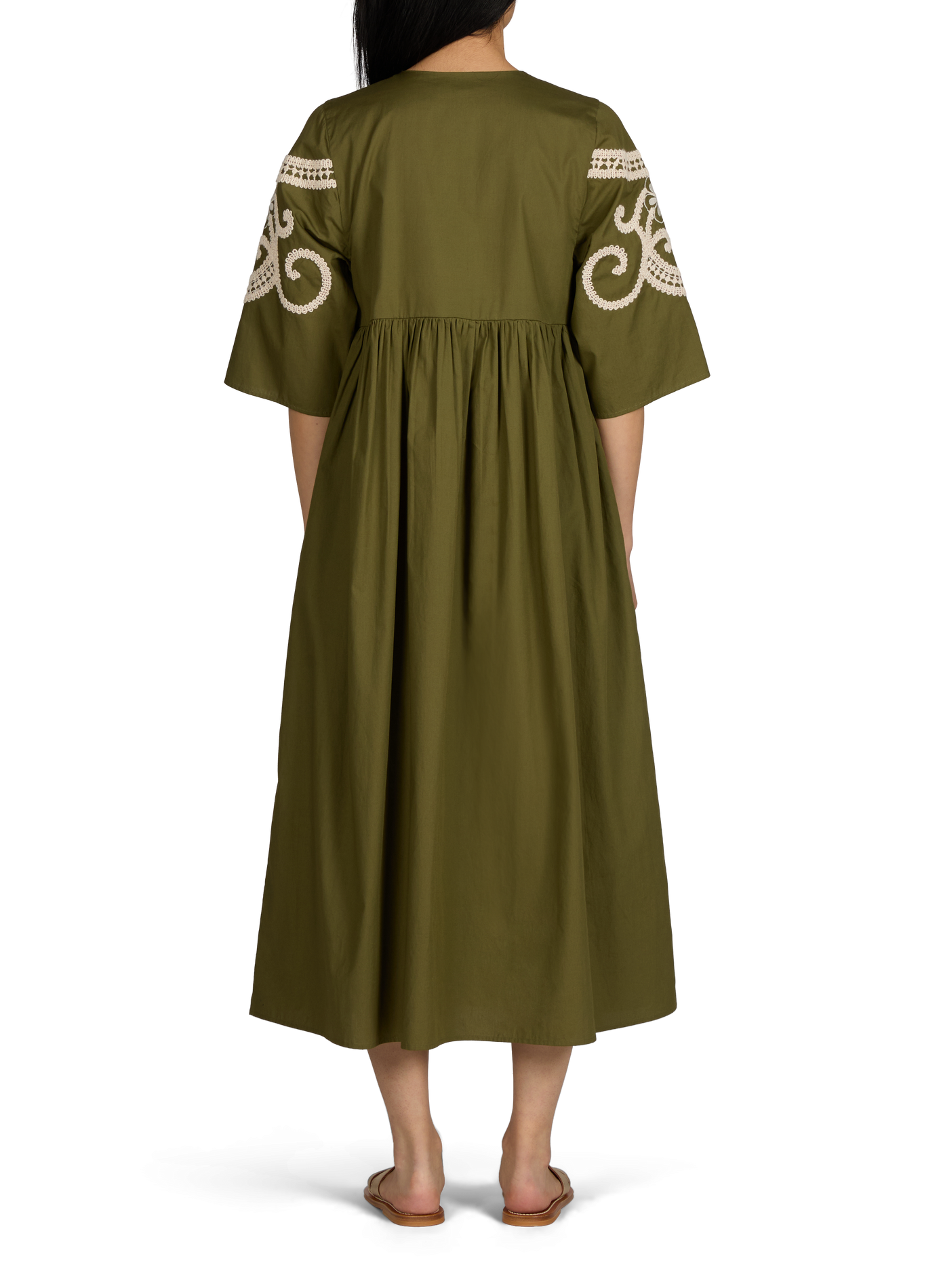 Oversized embroidered long cotton dress MAX MARA WEEK END Khaki