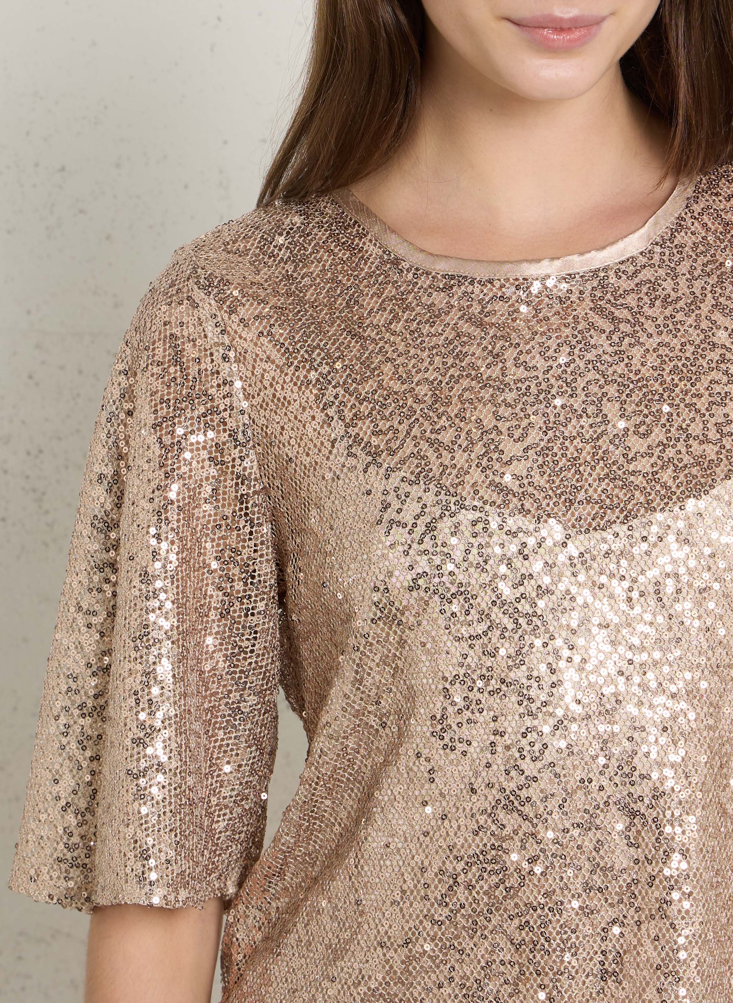 Robe longue col rond à sequins brillante MAISON 123 Blanc