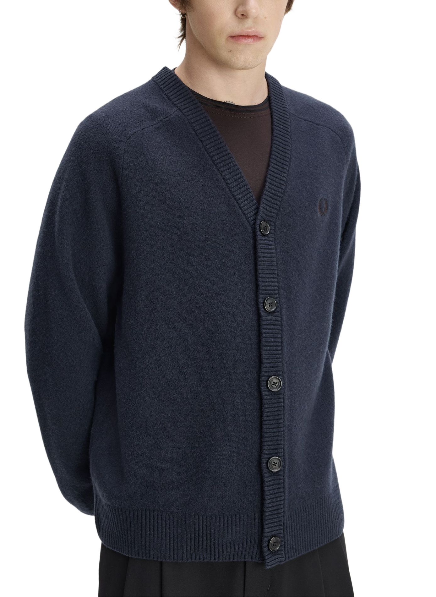 Gerade geschnittene Strickjacke mit V-Ausschnitt aus Wolle FRED PERRY Blau