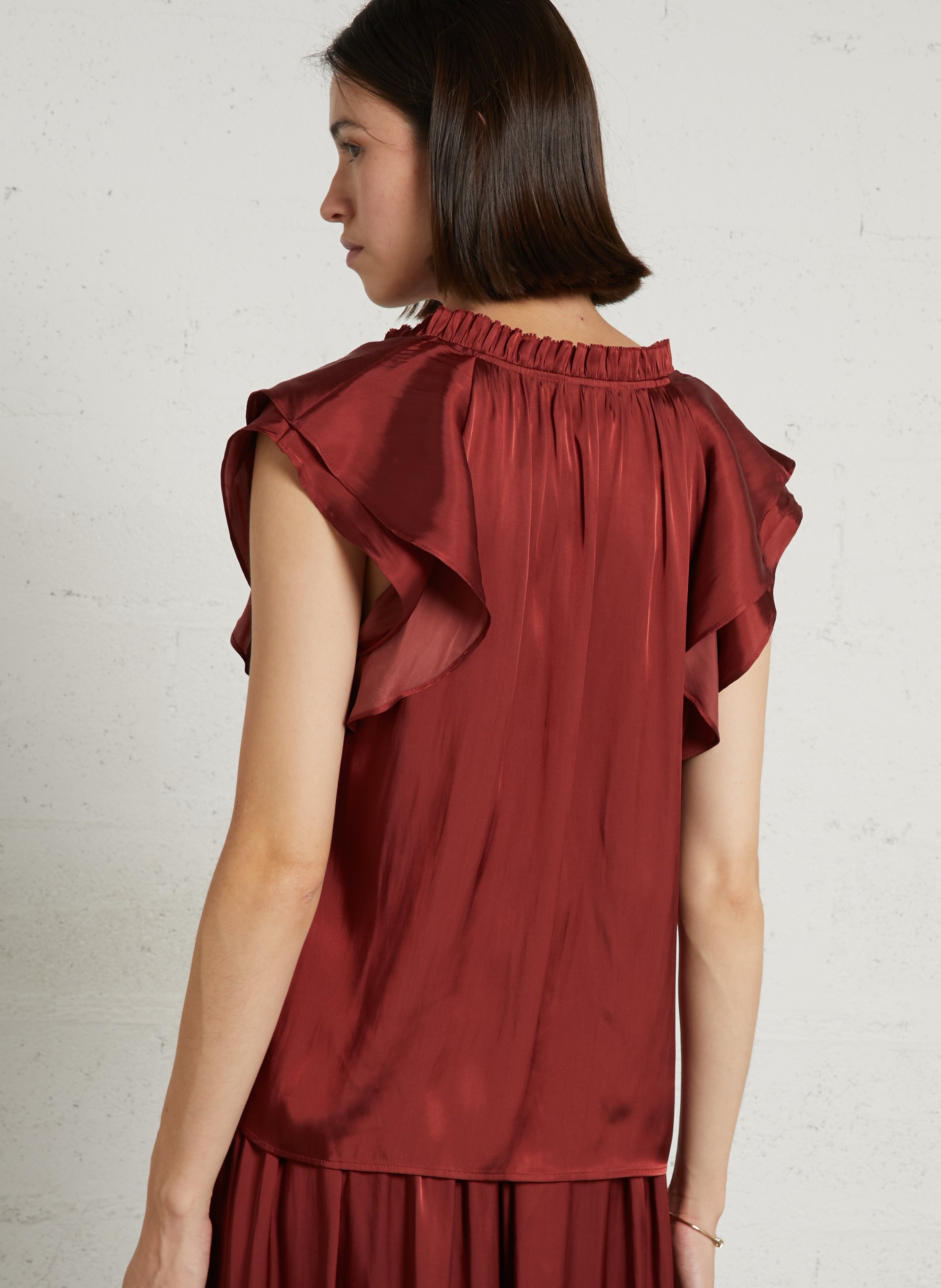 Top sans manches à volants satiné scarlett MAISON 123 Rouge