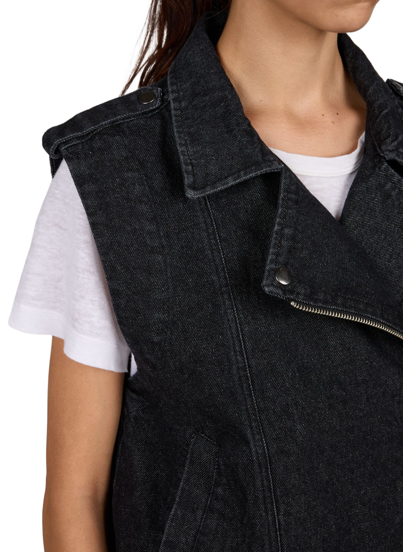 Veste en jean sans manches en coton VILA Noir