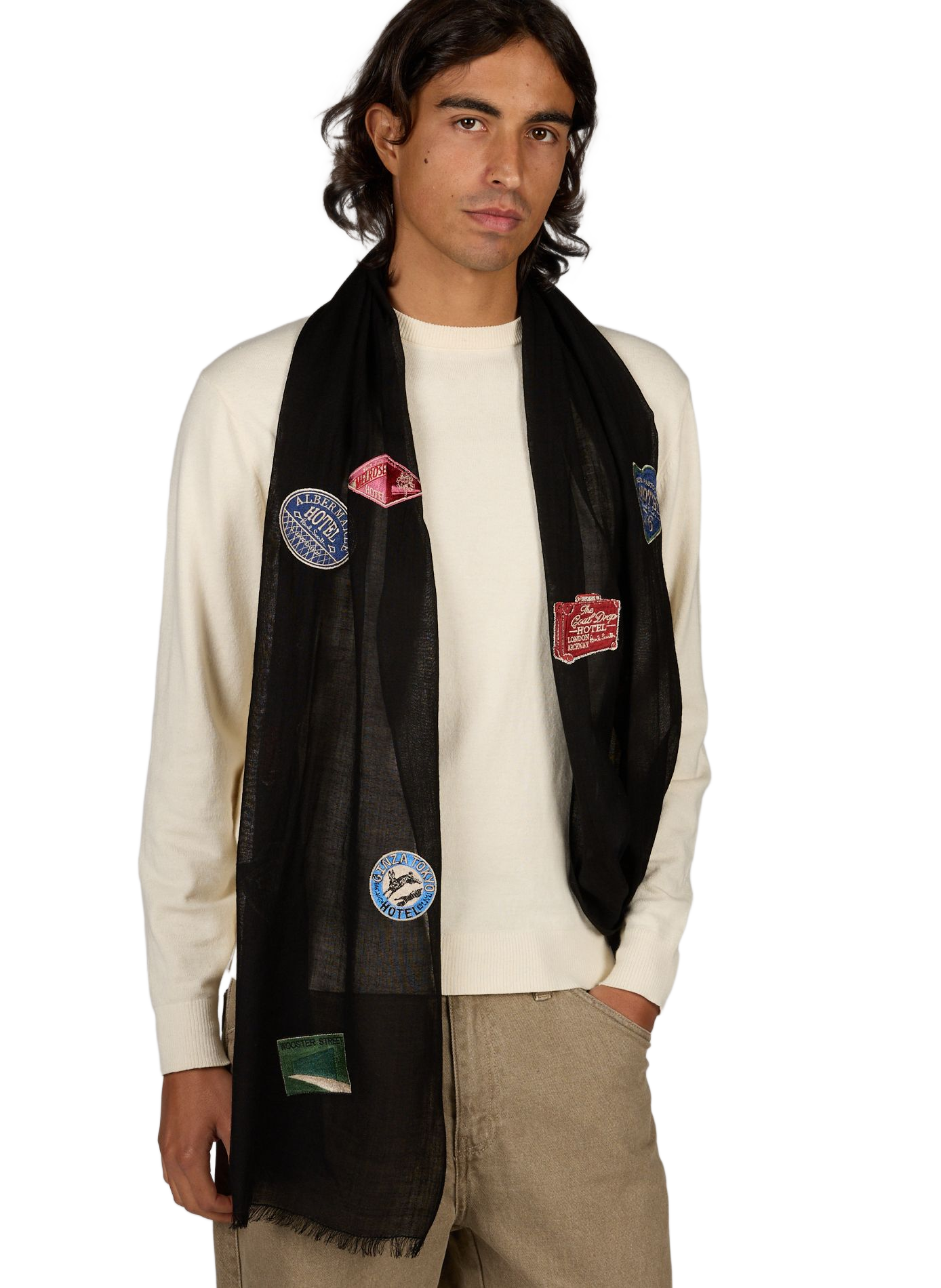 Foulard à logo brodé avec franges en  laine PAUL SMITH Noir