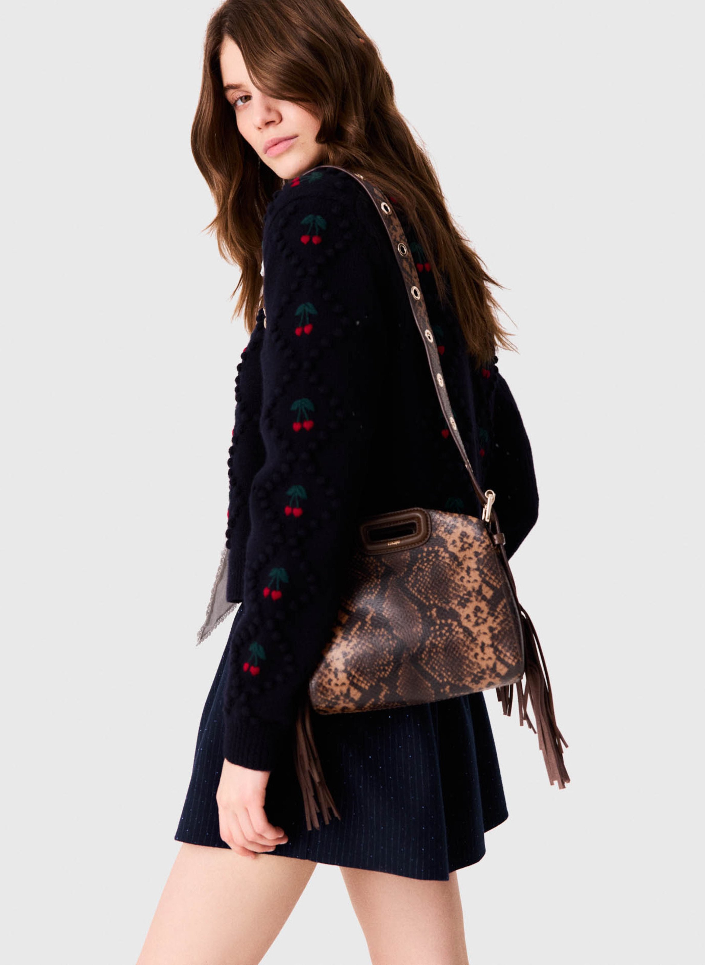 Sac bandoulière python en cuir miss m mini MAJE Marron