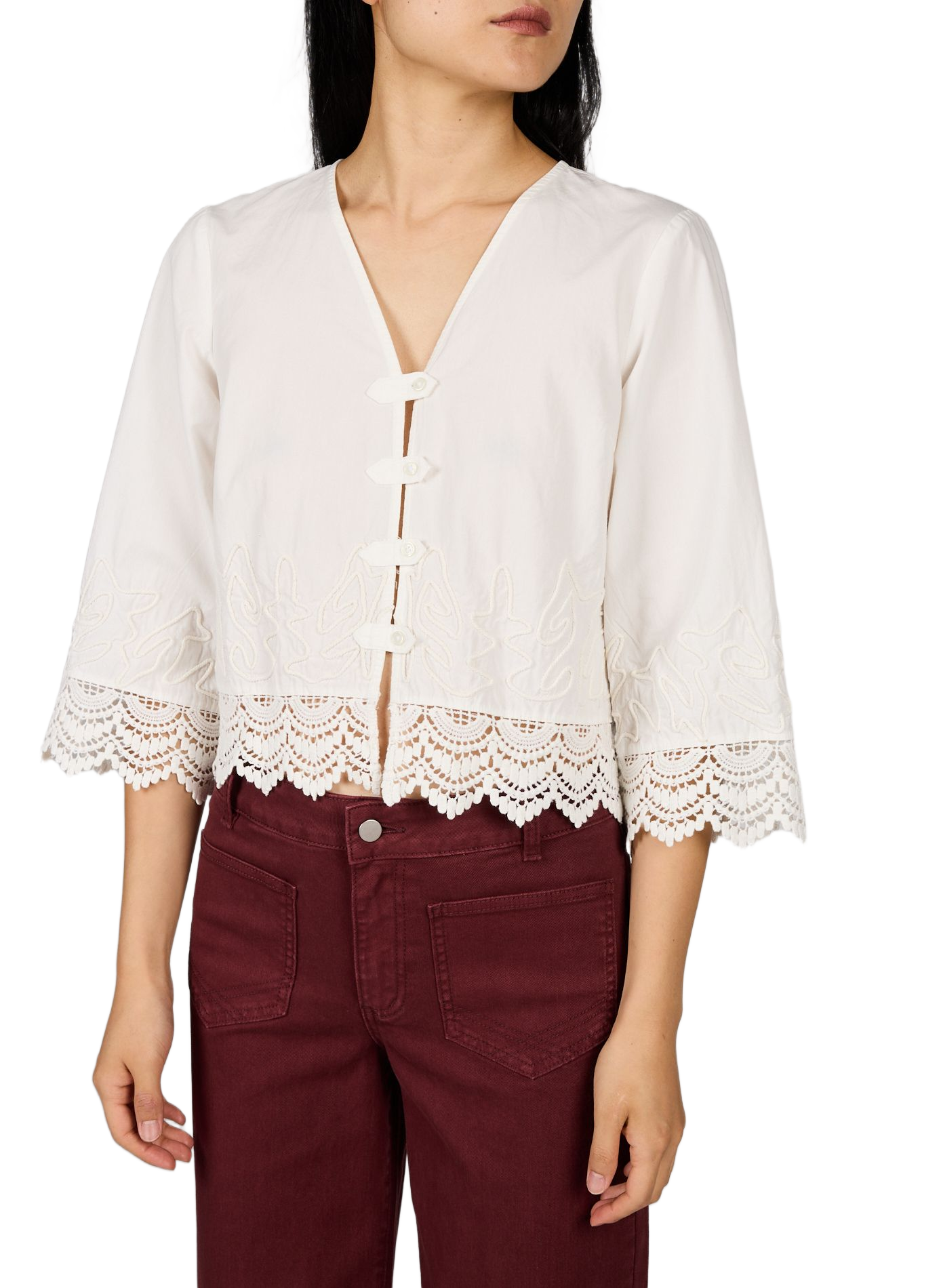 Bluse mit Baumwollstickereien VILA Weiss