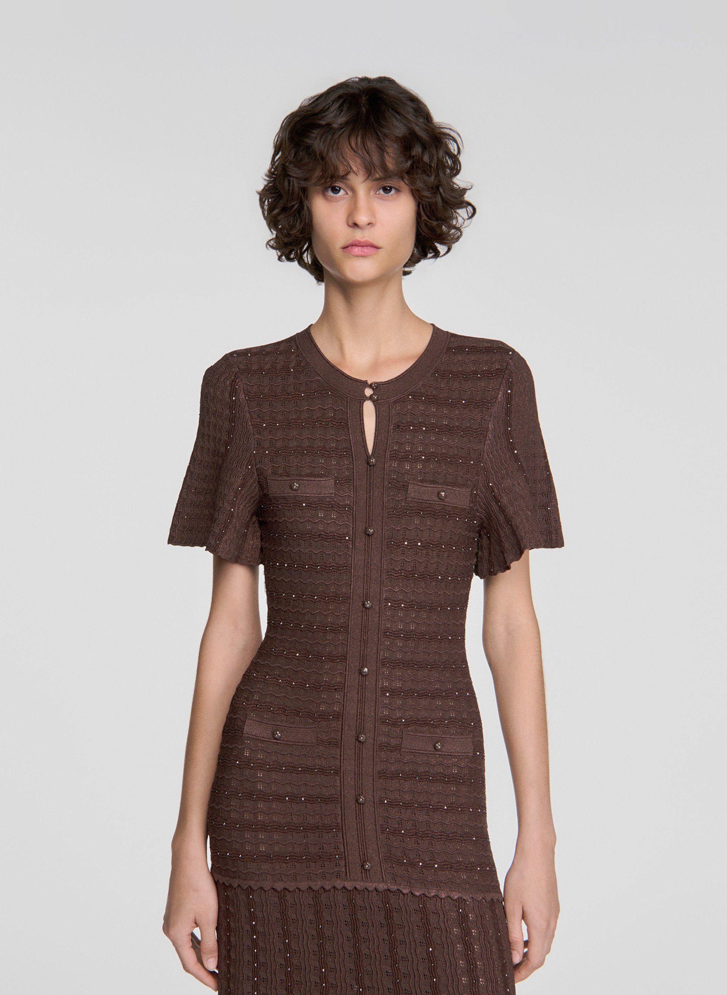 Robe longue col rond évasée SANDRO Marron
