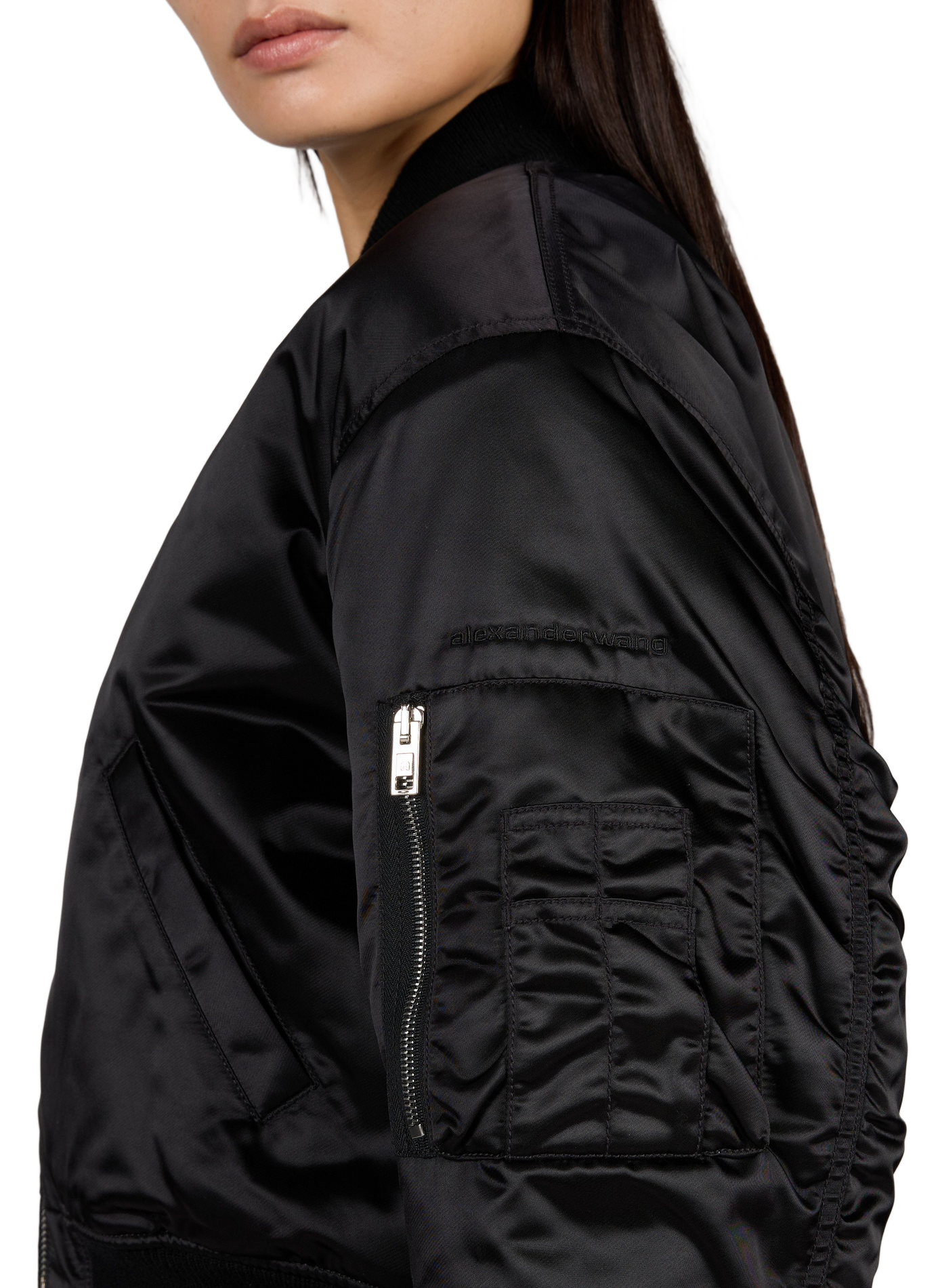 Short satin-look bomber jacket ALEXANDER WANG Black