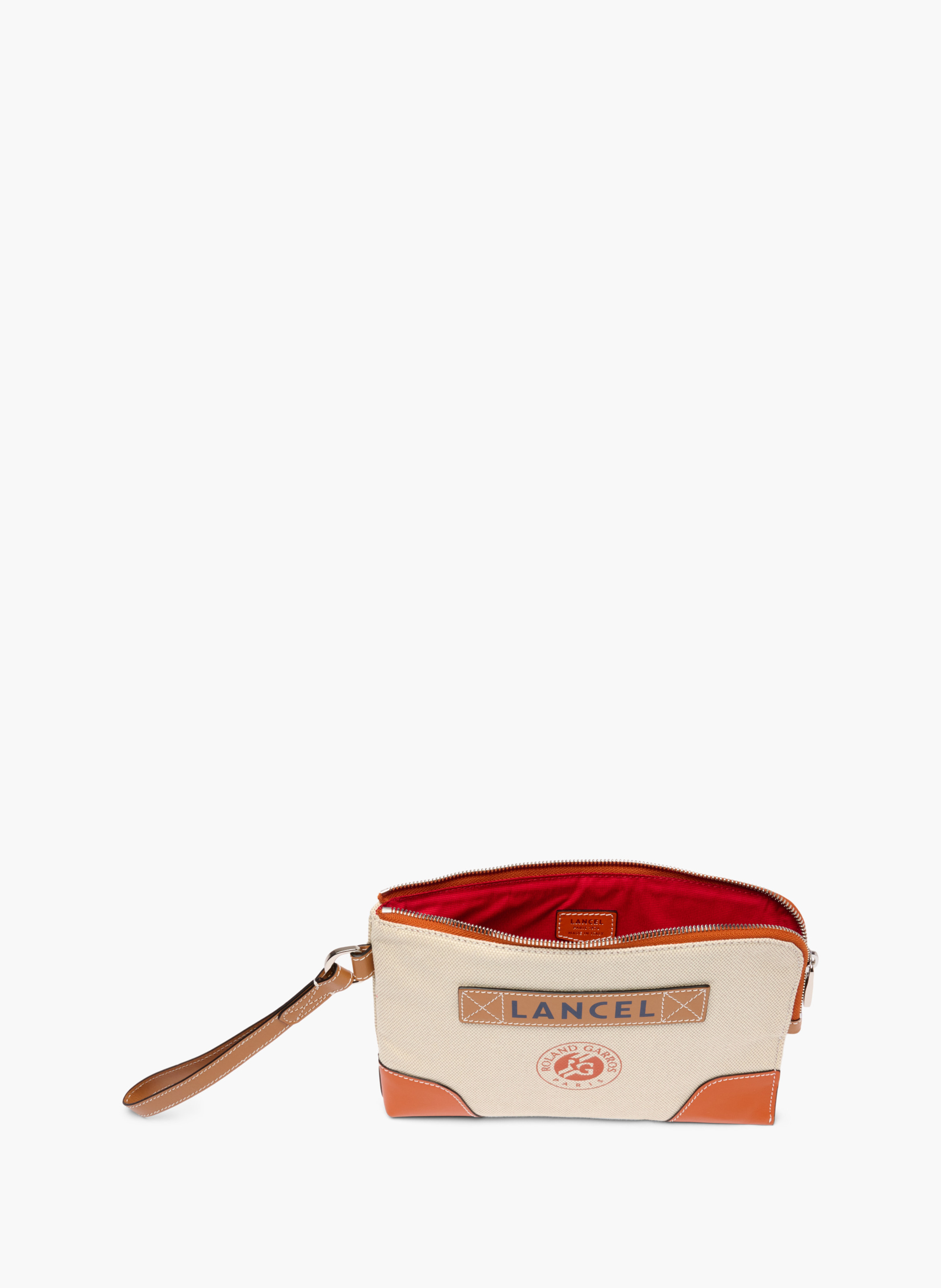 Pochette dragonne zippée lancel x roland garros en coton LANCEL Beige