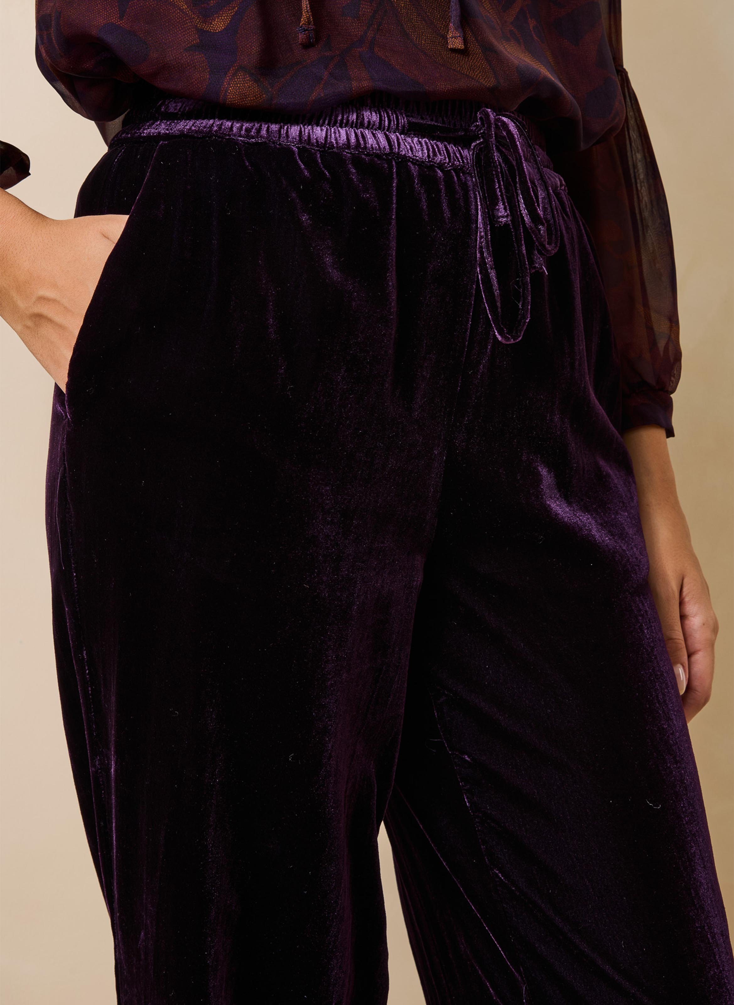 Wijde fluwelen broek met hoge taille LA FEE MARABOUTEE Paars