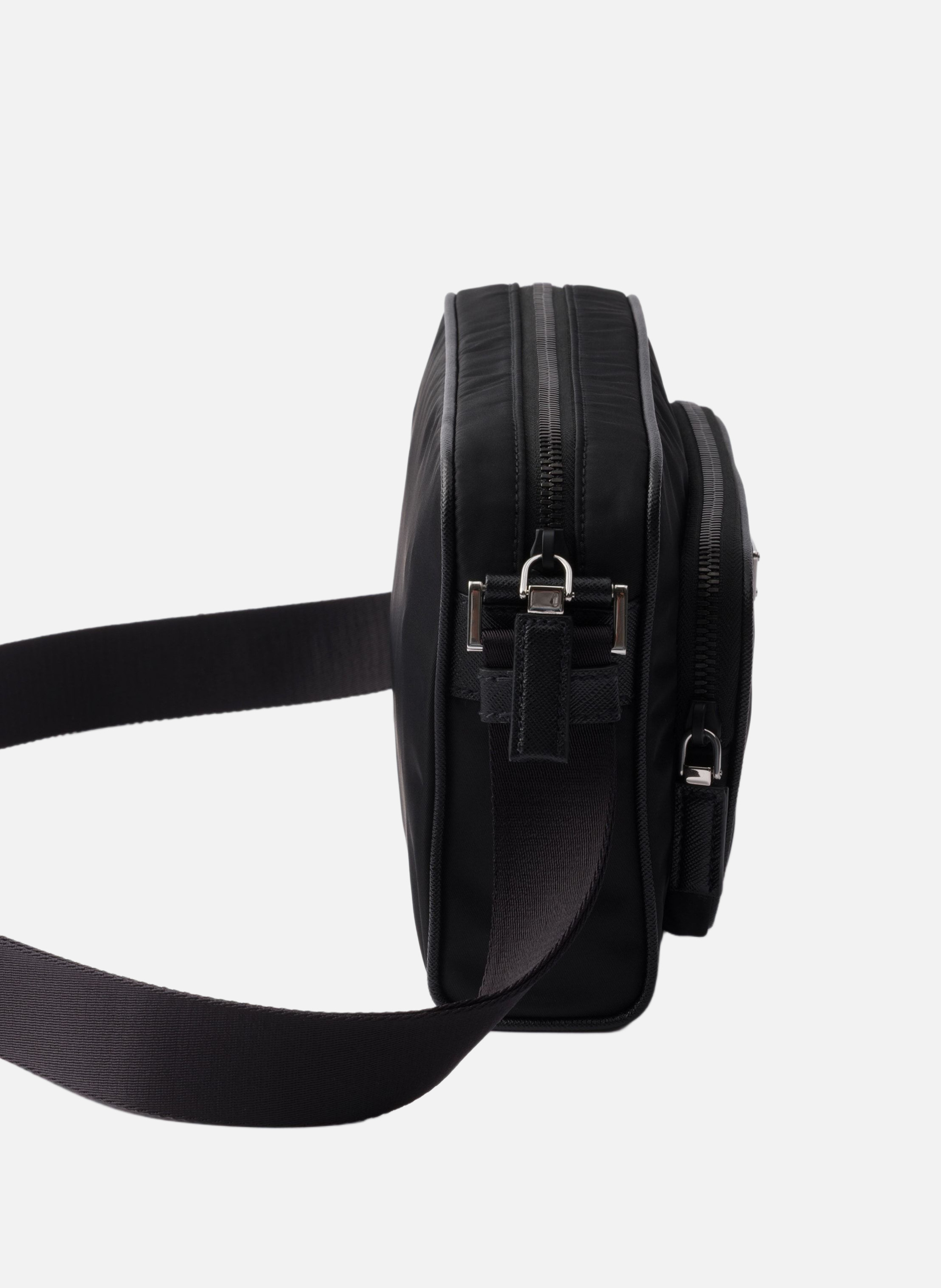Petit sac porté épaule en re-nylon et cuir saffian PRADA Noir