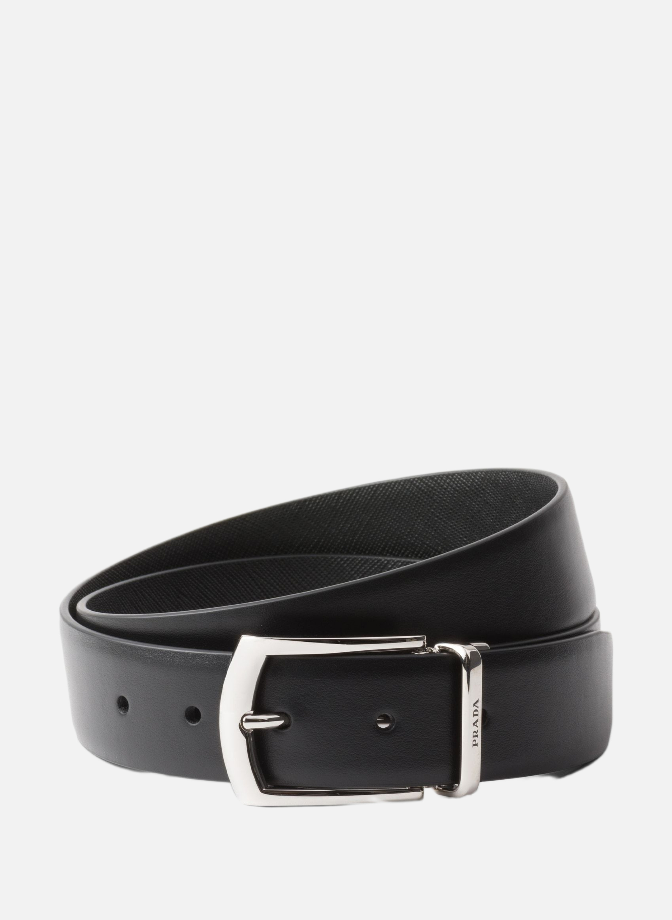 Ceinture réversible en cuir et saffiano PRADA Noir