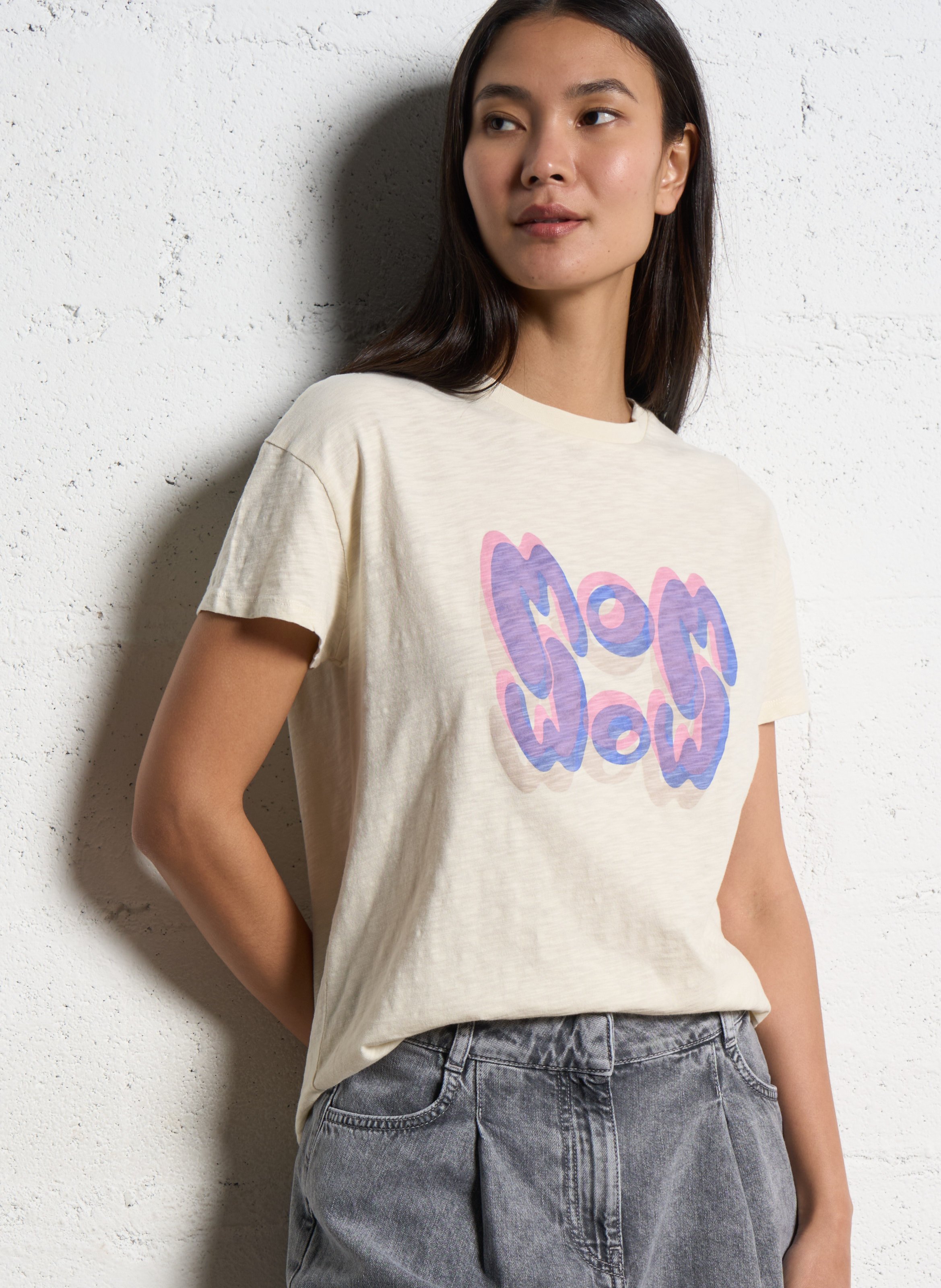 BA&SH Tee-shirt col rond en coton veda Beige