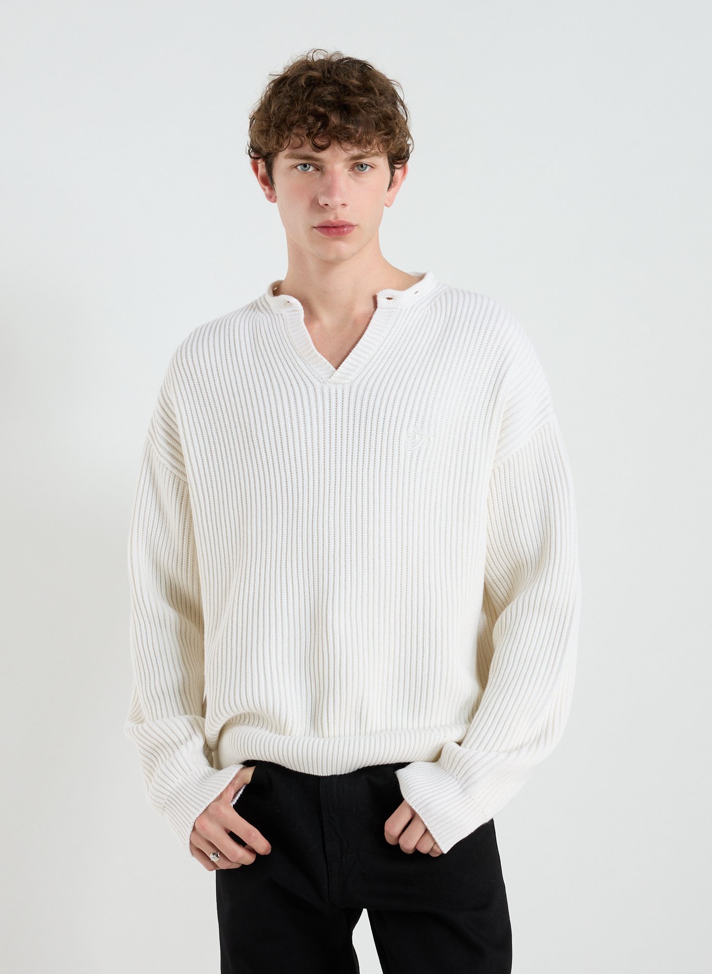 Pull à col amovible en laine mérinos et coton 3 PARADIS Blanc