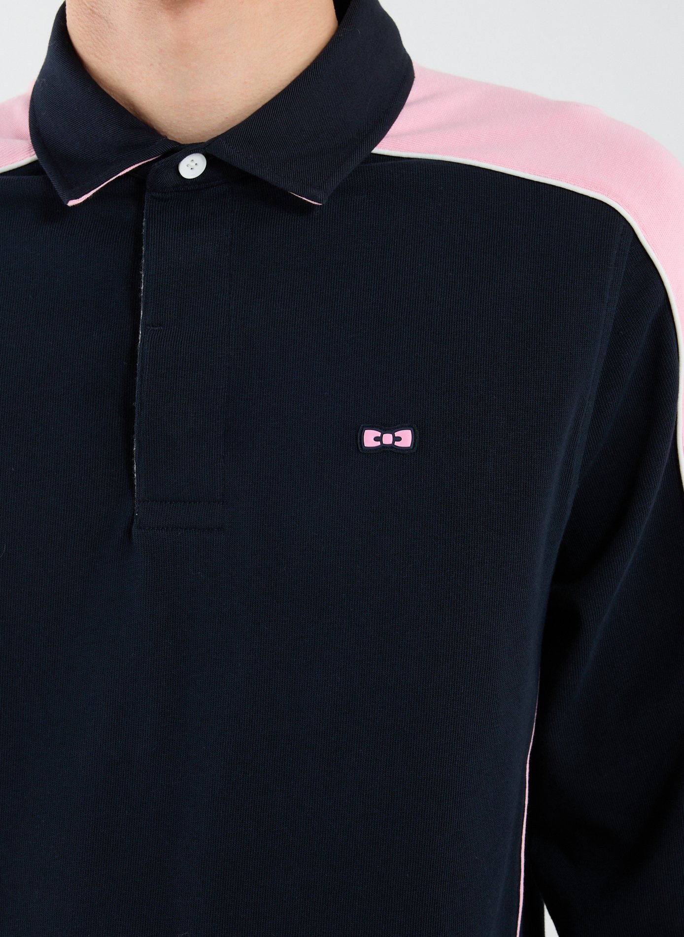 Long-sleeved embroidered cotton polo EDEN PARK Blue