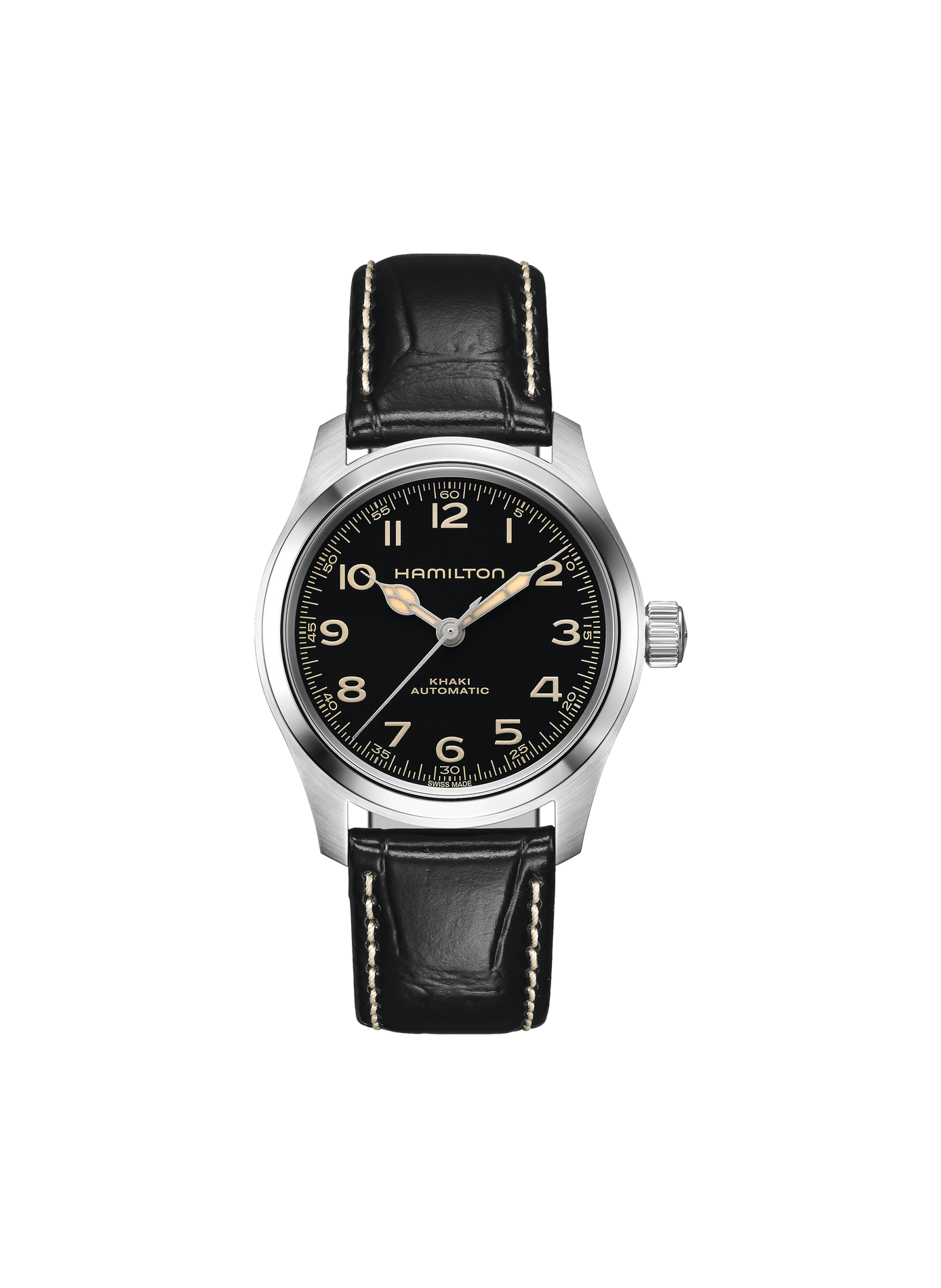 Montre automatique en cuir et acier inoxydable HAMILTON Noir