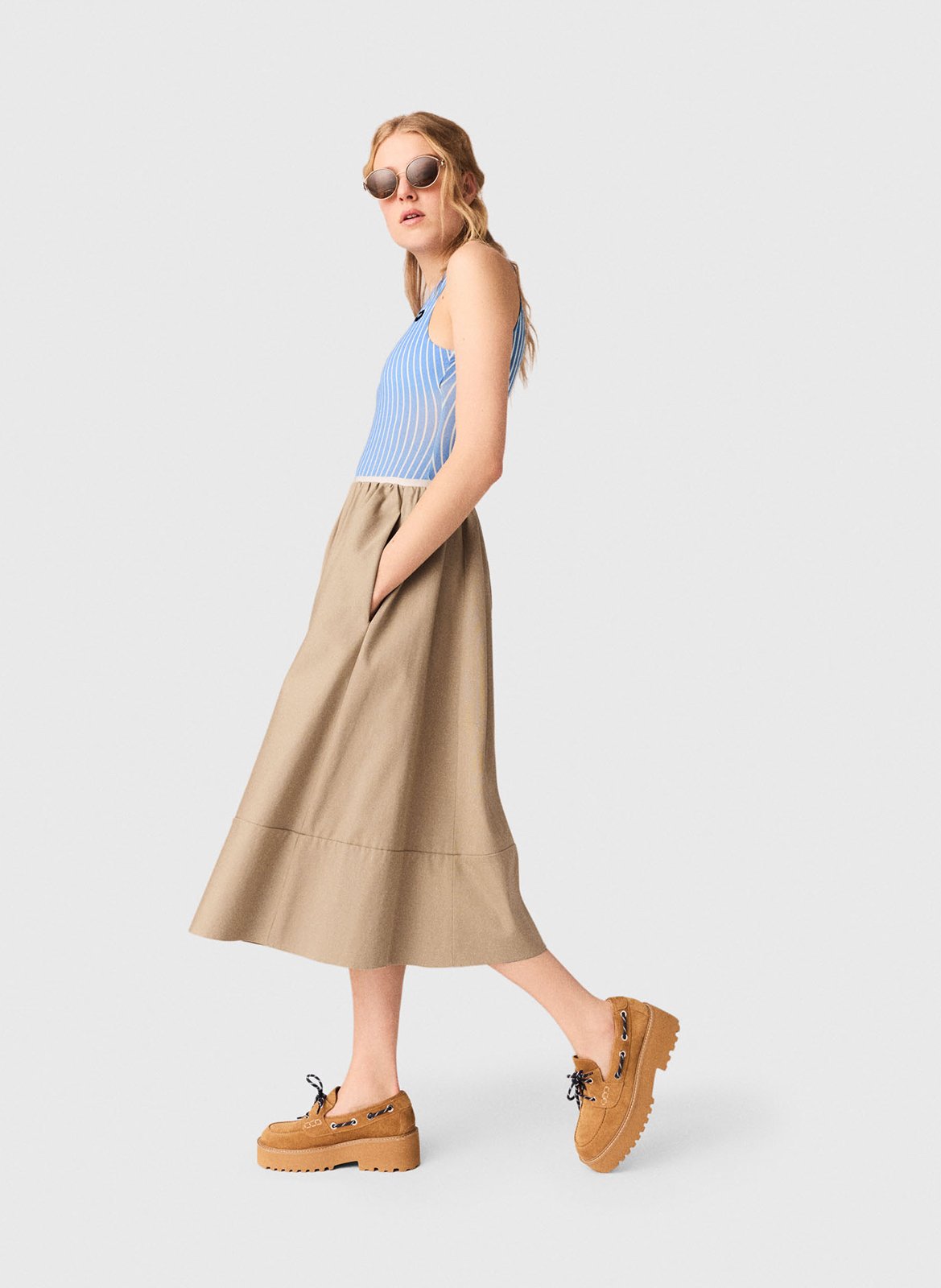 Jupe midi évasée en coton MAJE Beige