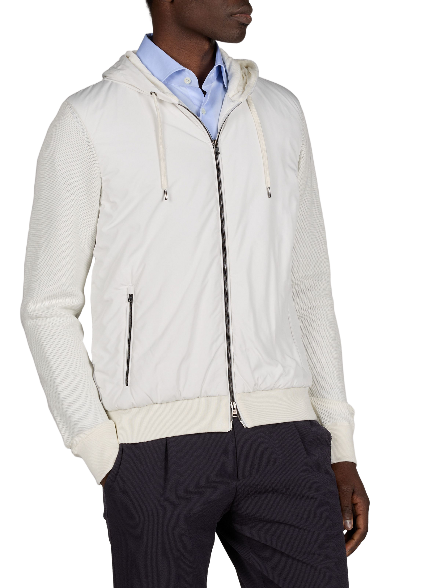 Veste légère bi-matière à capuche HERNO Blanc