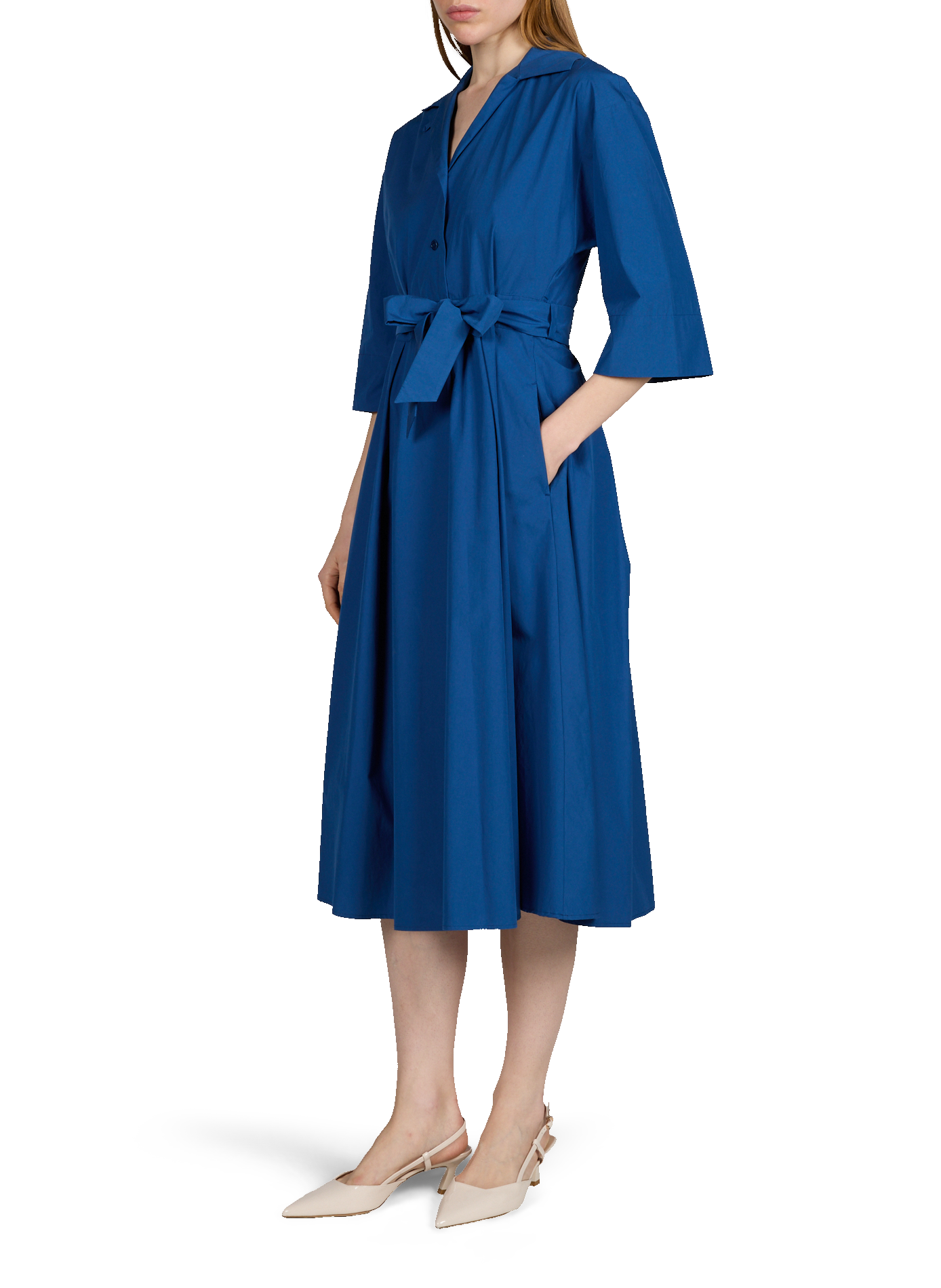 Robe longue évasée en coton MAX MARA WEEK END Bleu