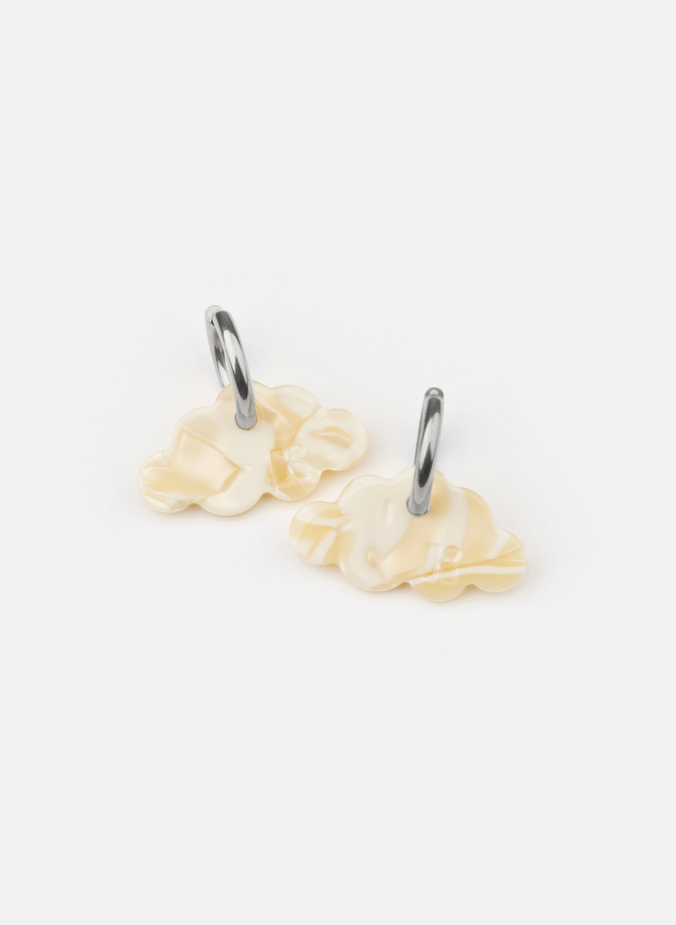 Boucles d'oreilles nuage avec anneaux en acier inoxydable argenté KURAGE GINZA Beige