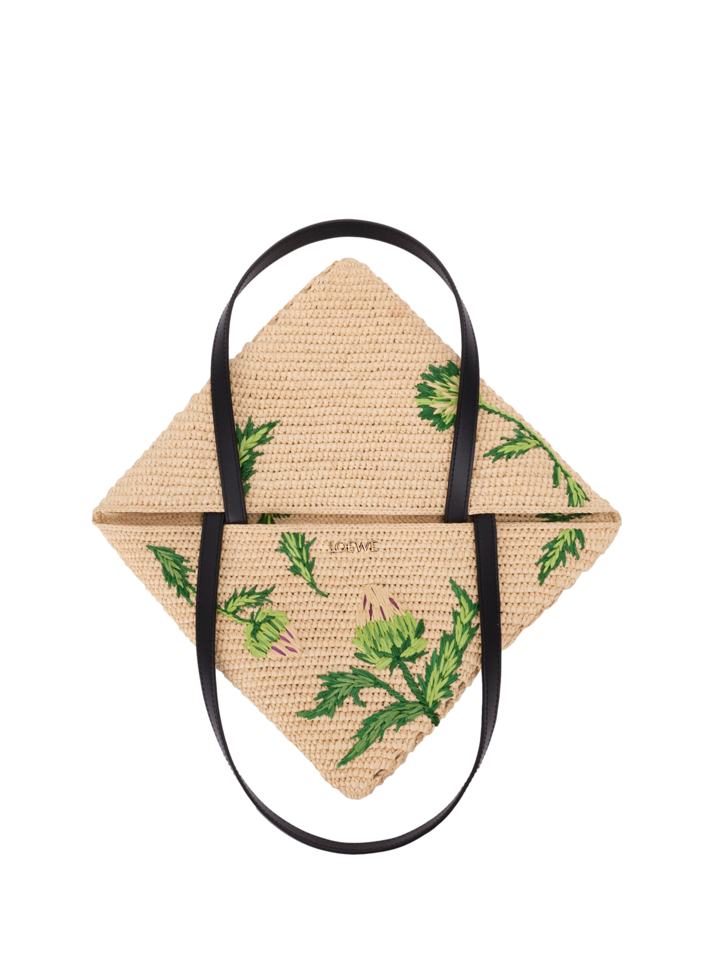 Puzzle Fold tote moyen en raphia et cuir de veau LOEWE Beige