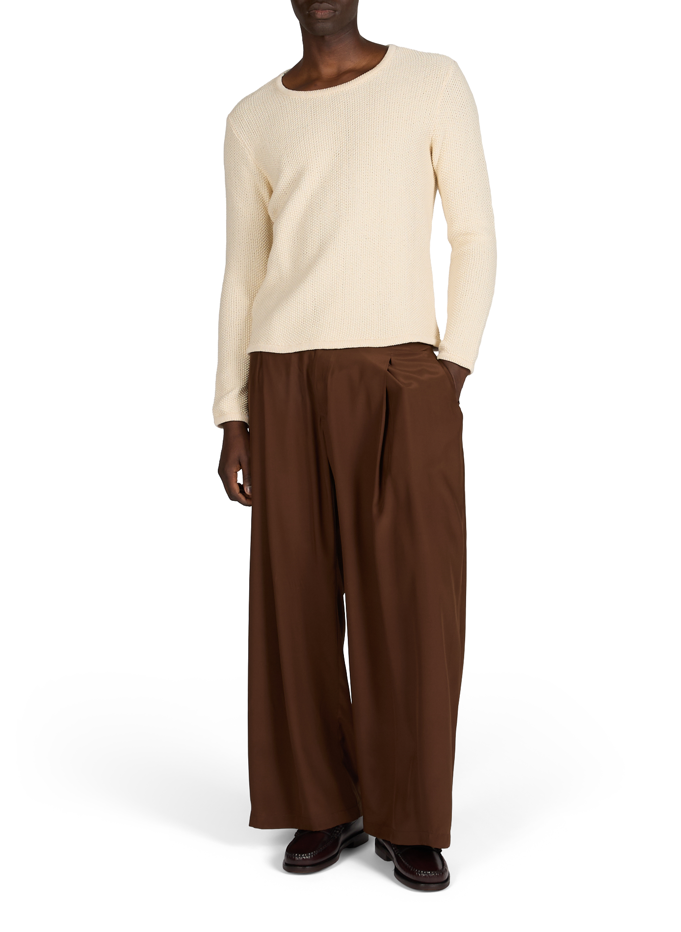 Pantalon large uni CAMPILLO Marron