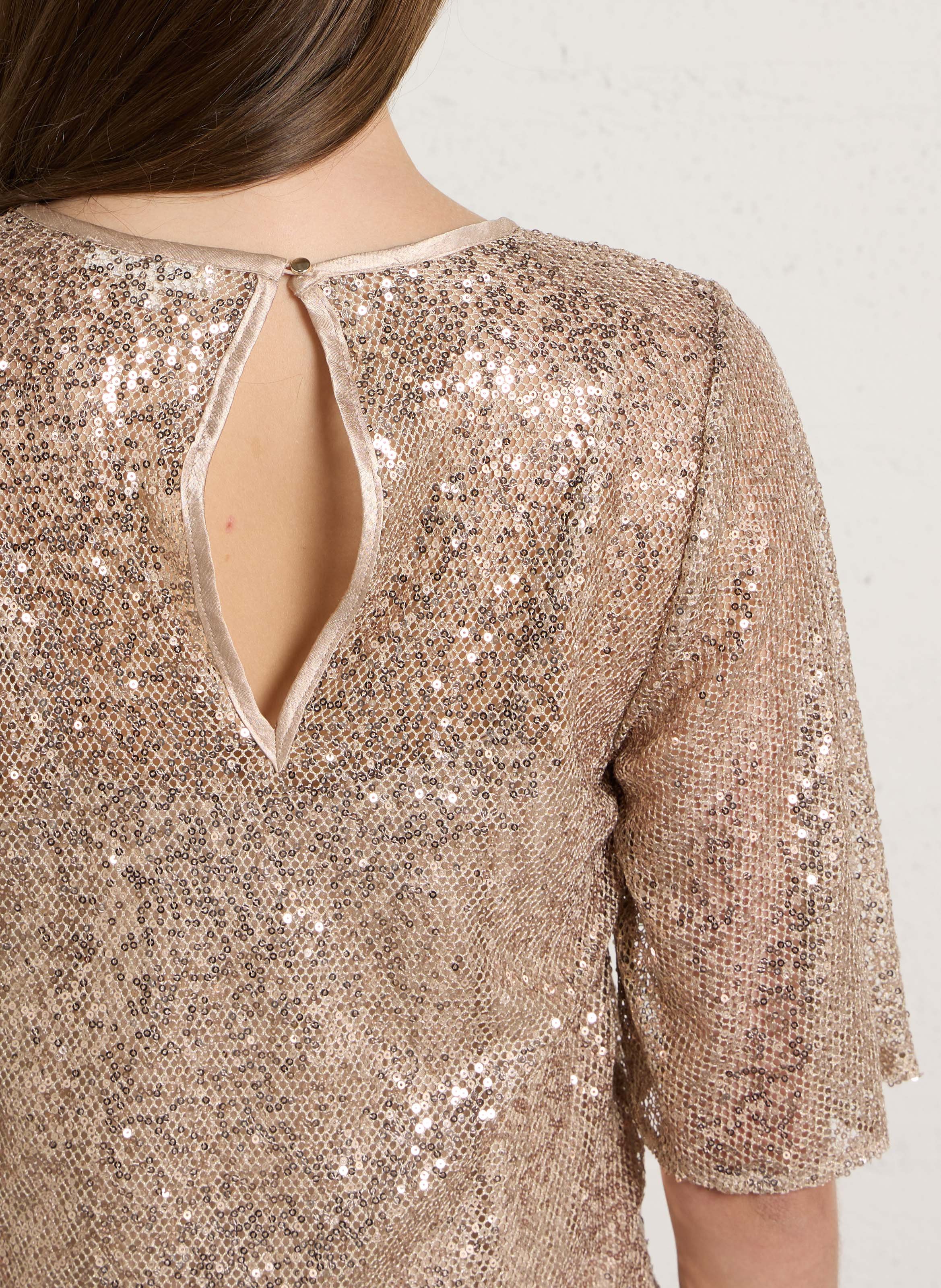 Robe longue col rond à sequins brillante MAISON 123 Blanc