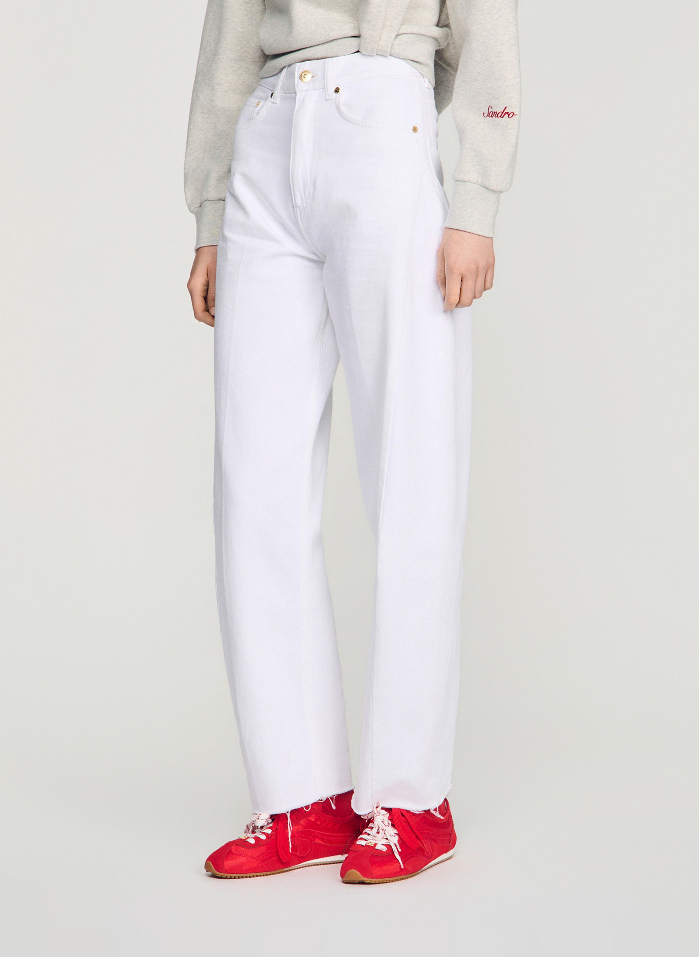 Jean droit en coton SANDRO Blanc