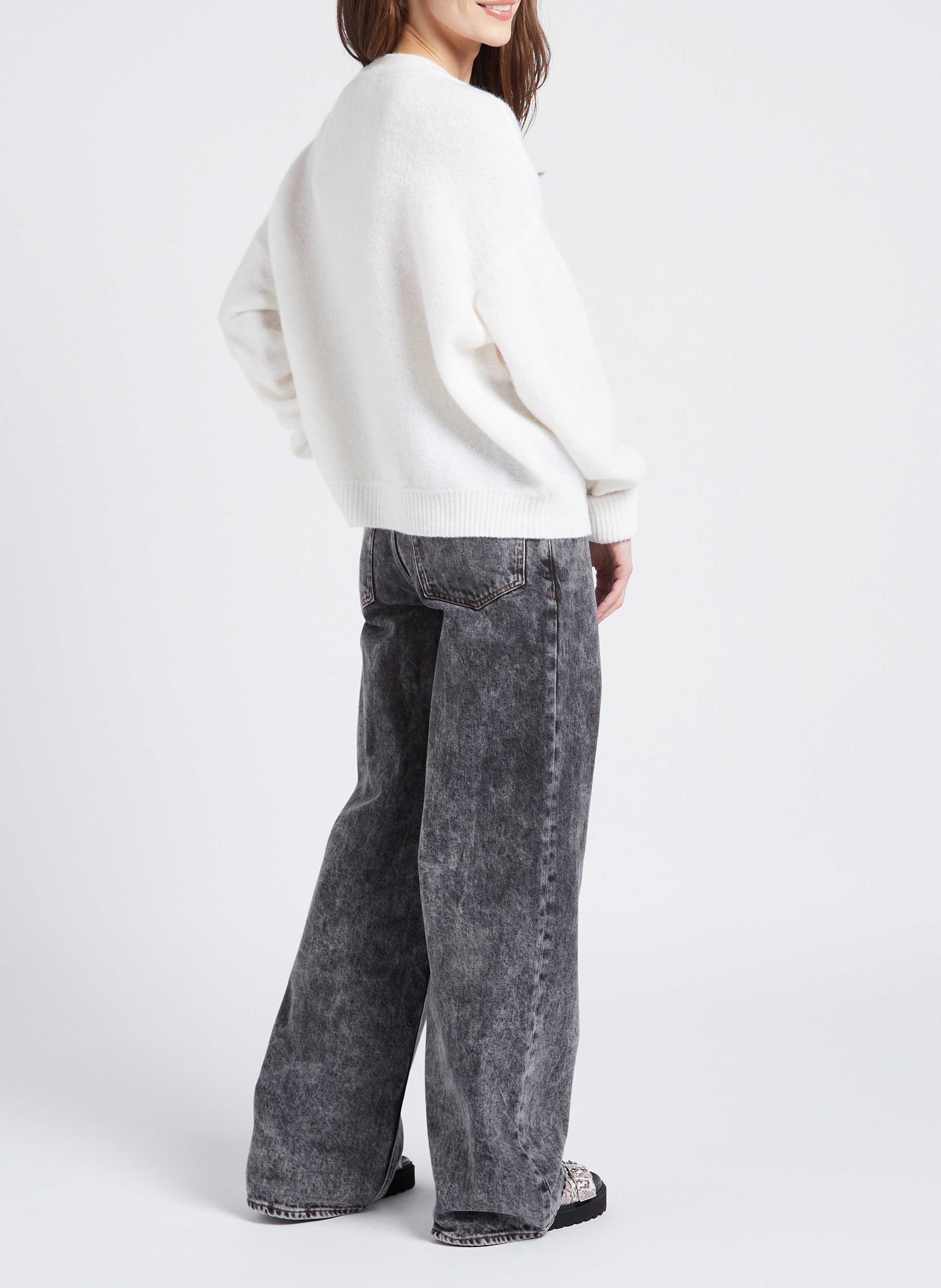 Pull ample col rond en laine mélangée vitow AMERICAN VINTAGE Blanc