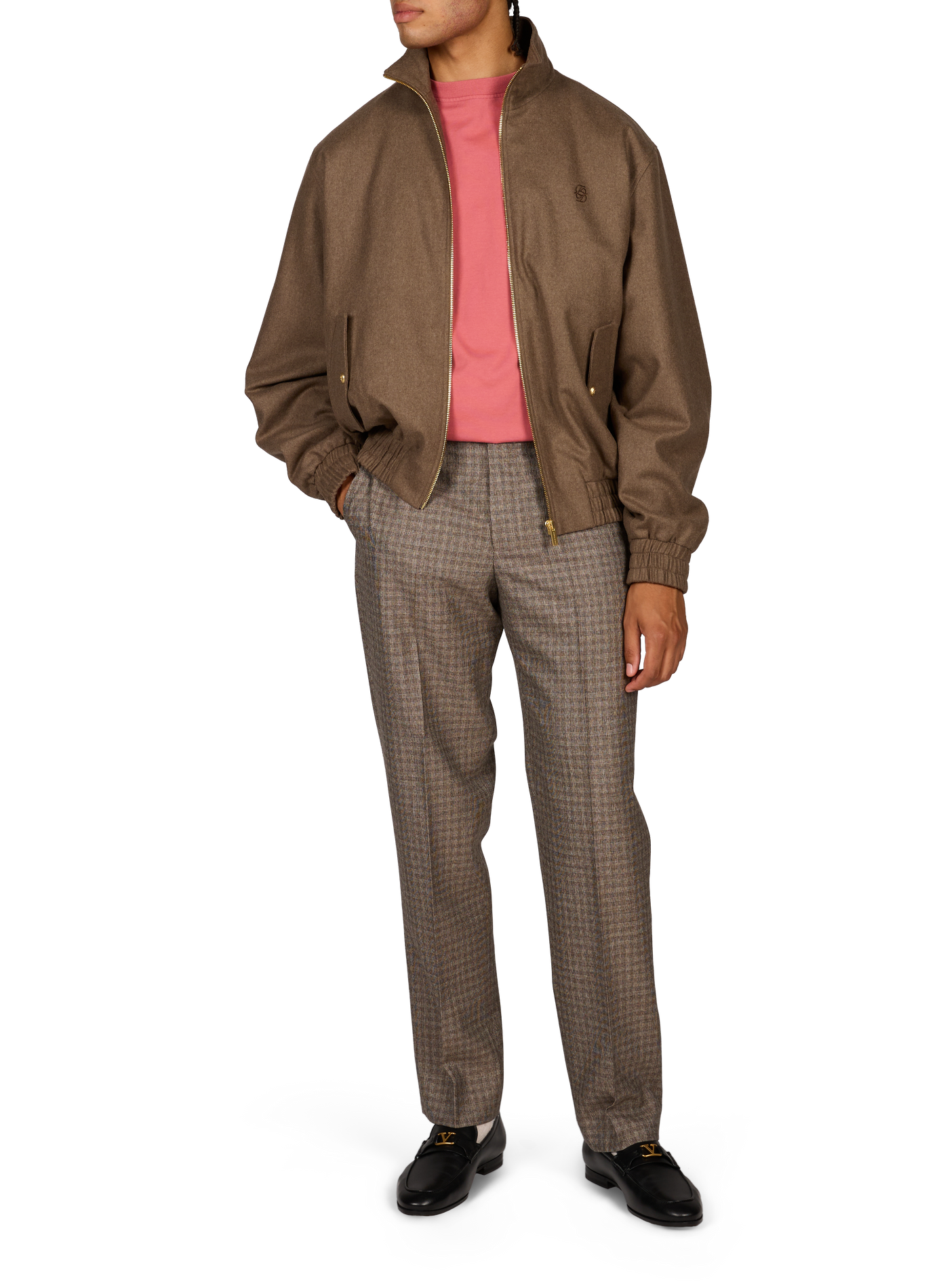 Veste zippée unie en laine mélangée DROLE DE MONSIEUR Marron