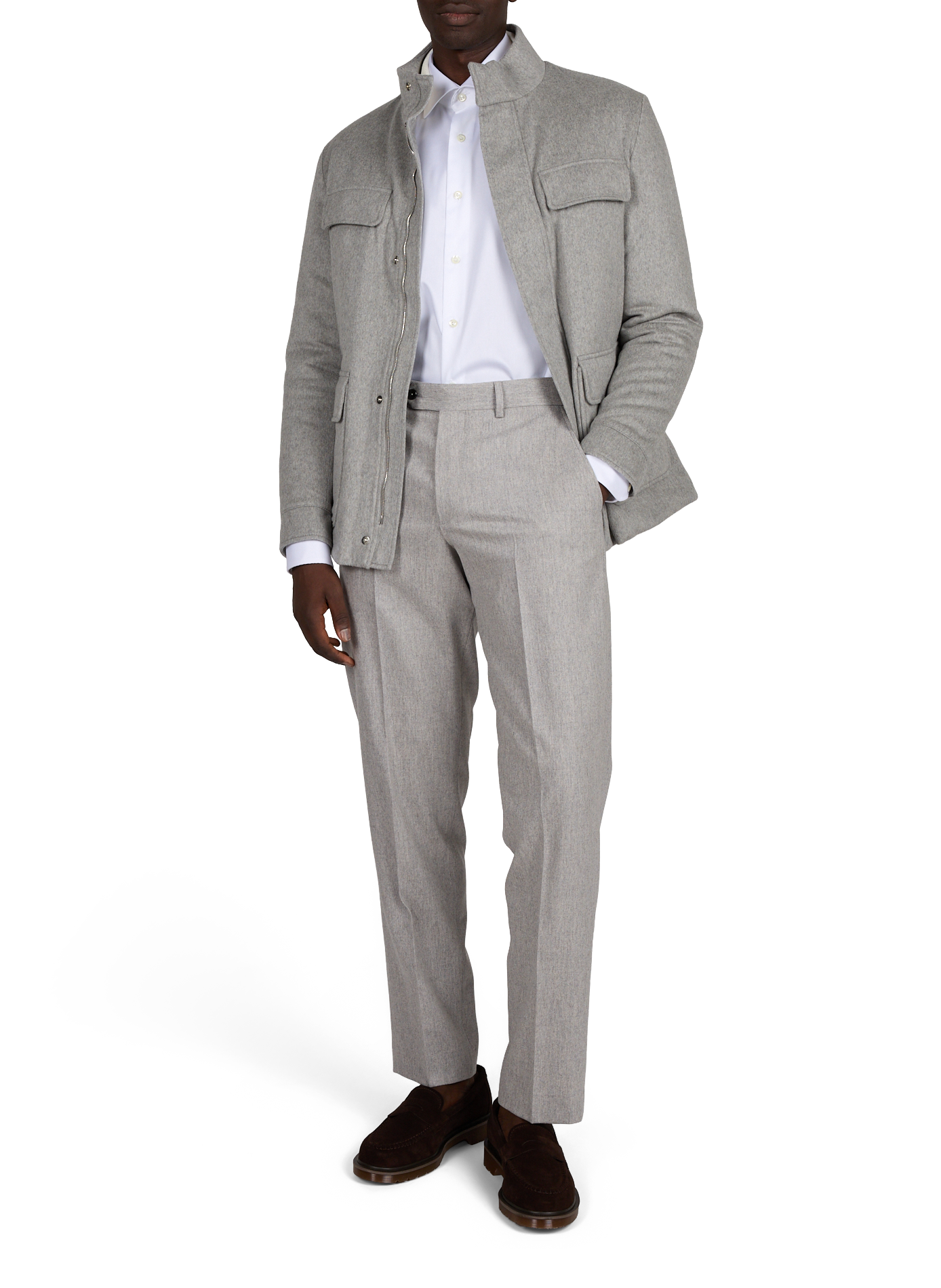 Straight wool and cashmere jacket AURELIEN Grey