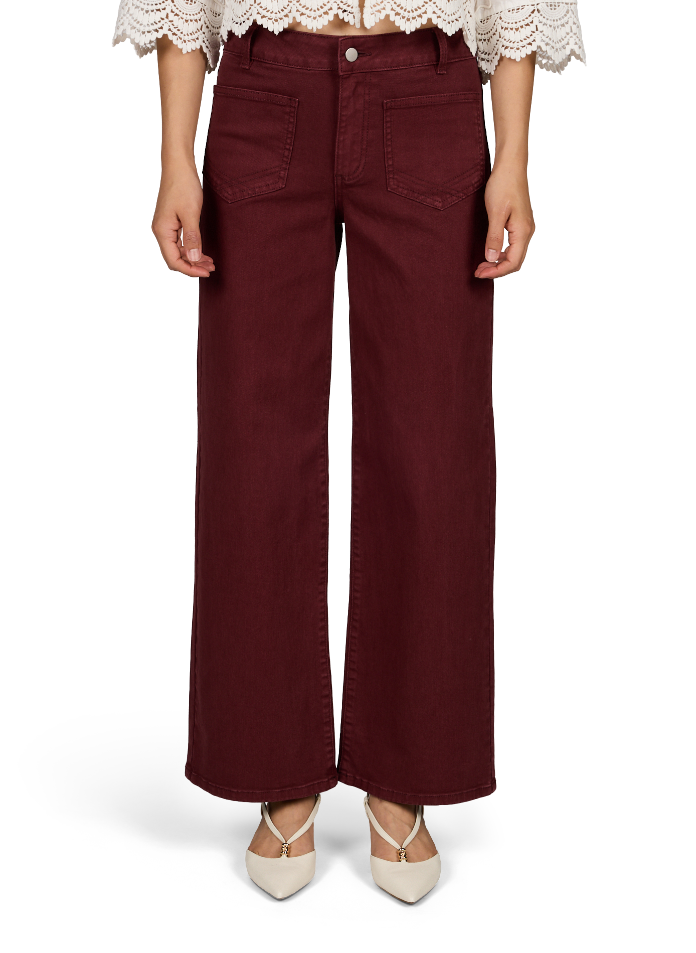 Weite Jeans aus Baumwollmischgewebe VILA Rot