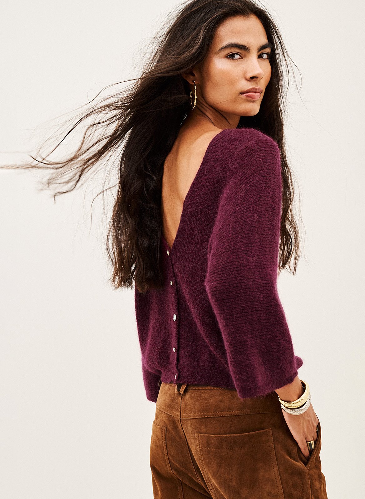 Cardigan ample en laine mélangée isaac BA&SH Violet