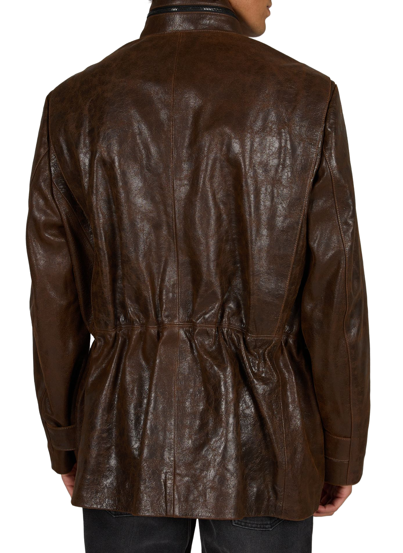 Veste col montant en cuir  ALAINPAUL Marron