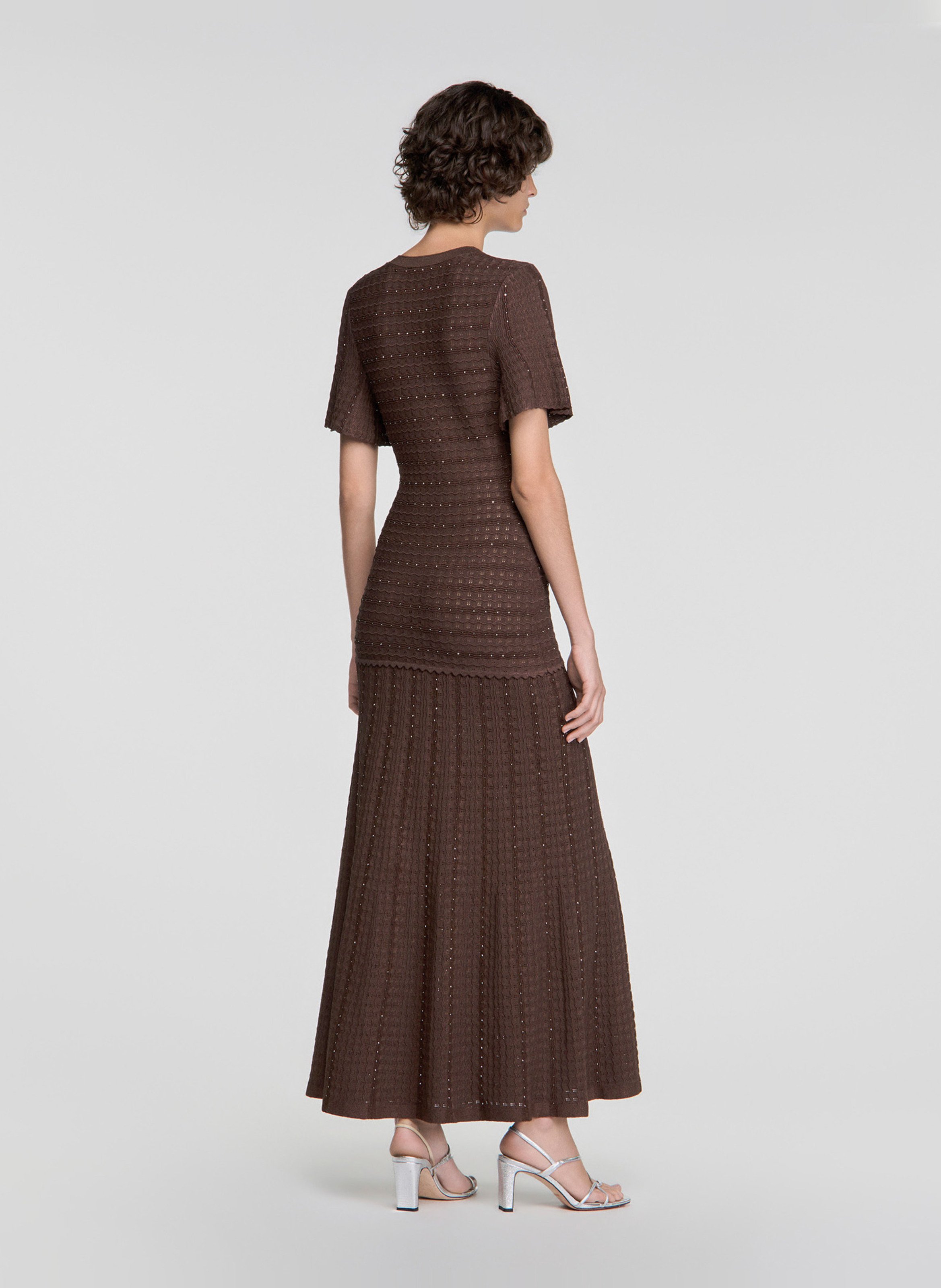 Robe longue col rond évasée SANDRO Marron