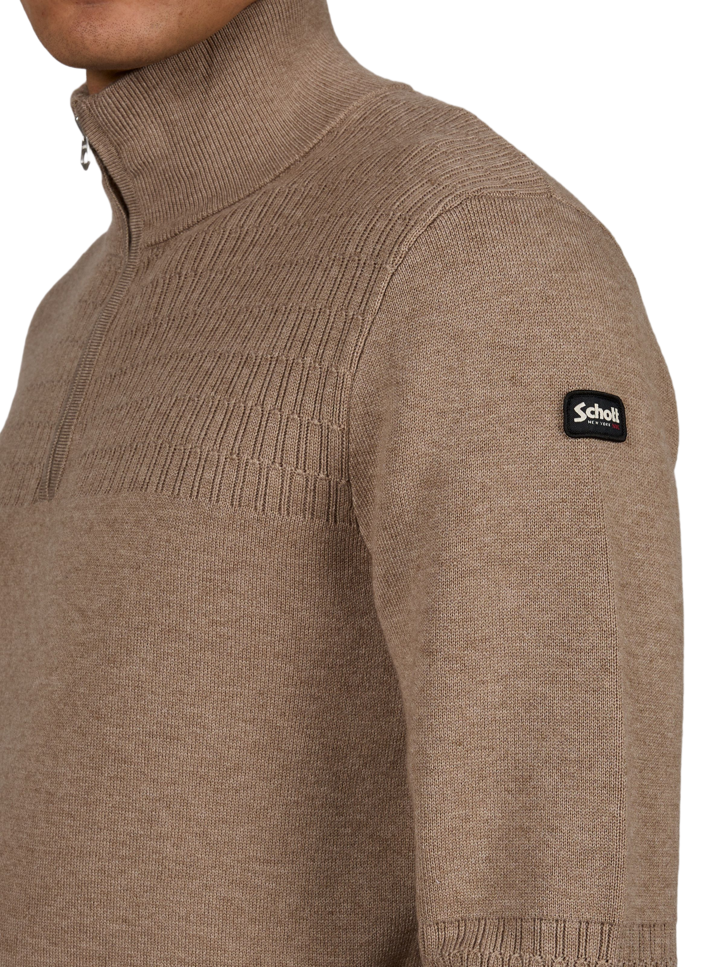 Zip-Up High-Neck Sweater SCHOTT Brown