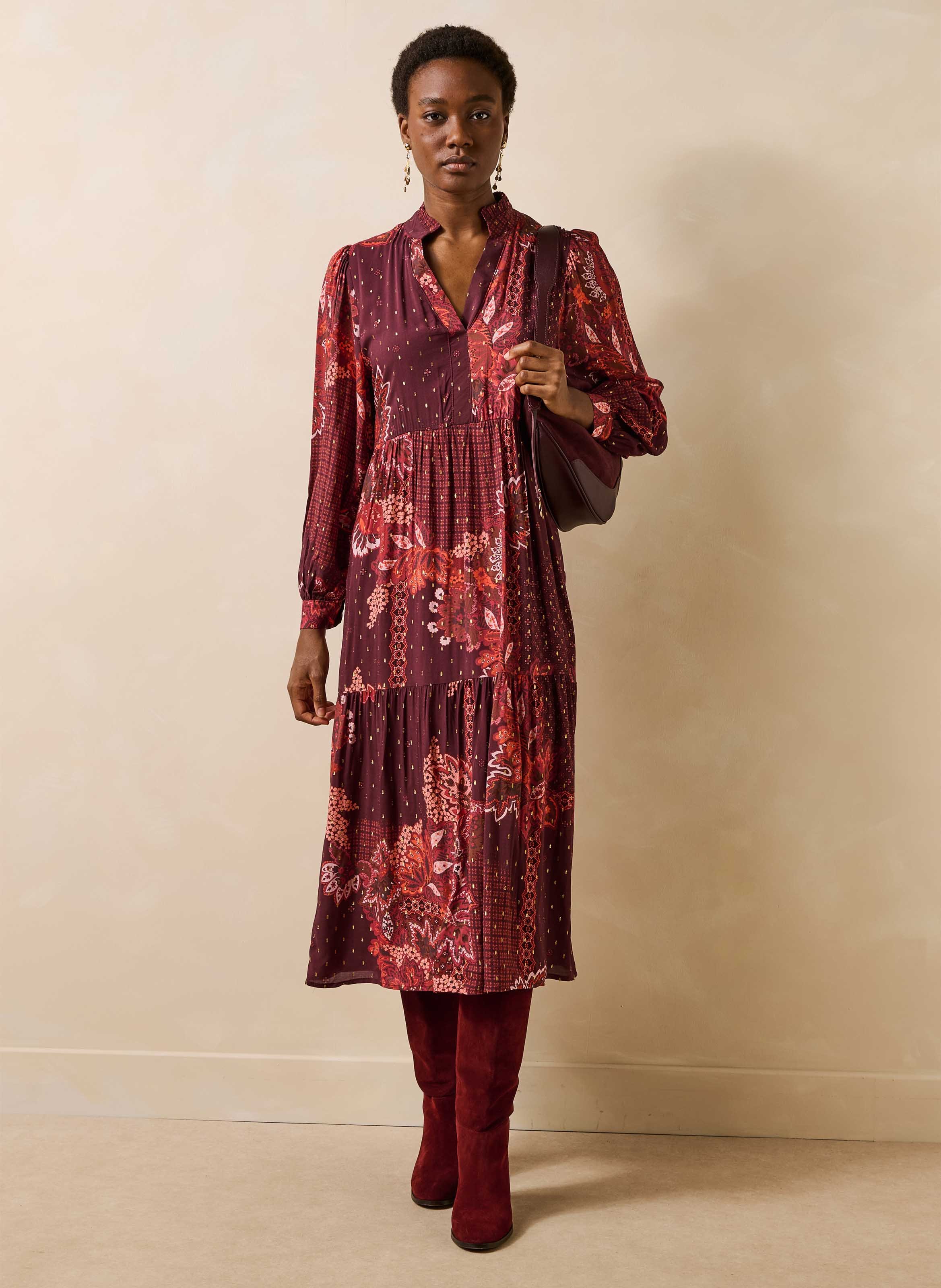 Losvallende jurk met Tunesische kraag en print LA FEE MARABOUTEE Rood