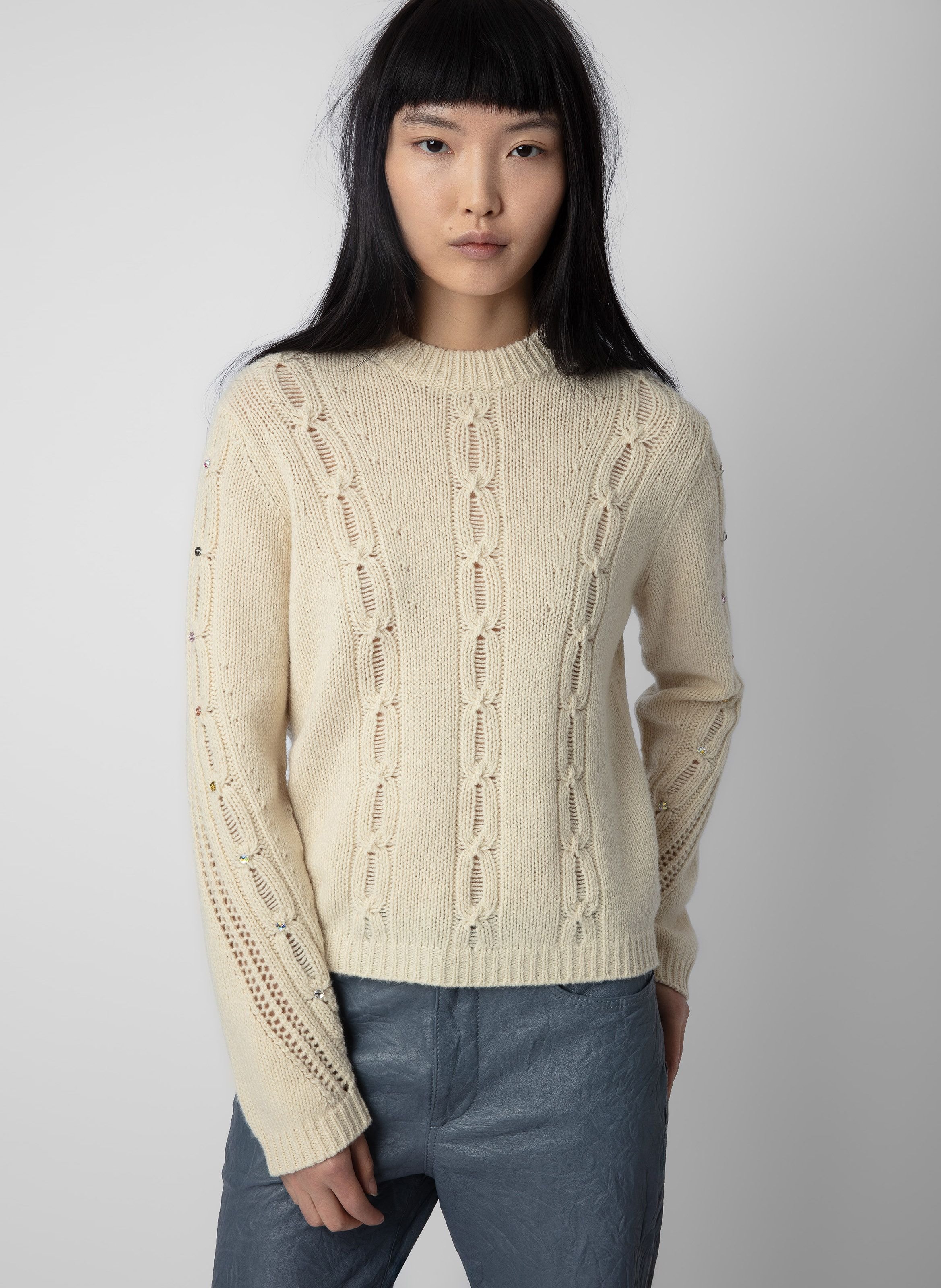 Pull col rond torsadé en laine morley ZADIG&VOLTAIRE Beige