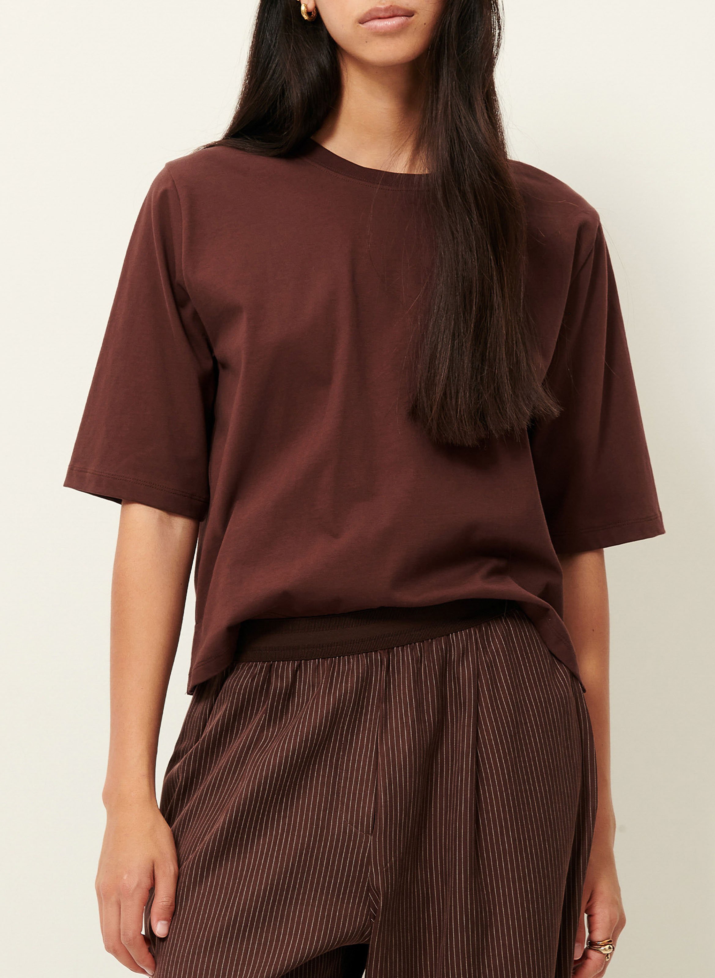 Tee-shirt ample à col rond en coton serge SESSUN Marron