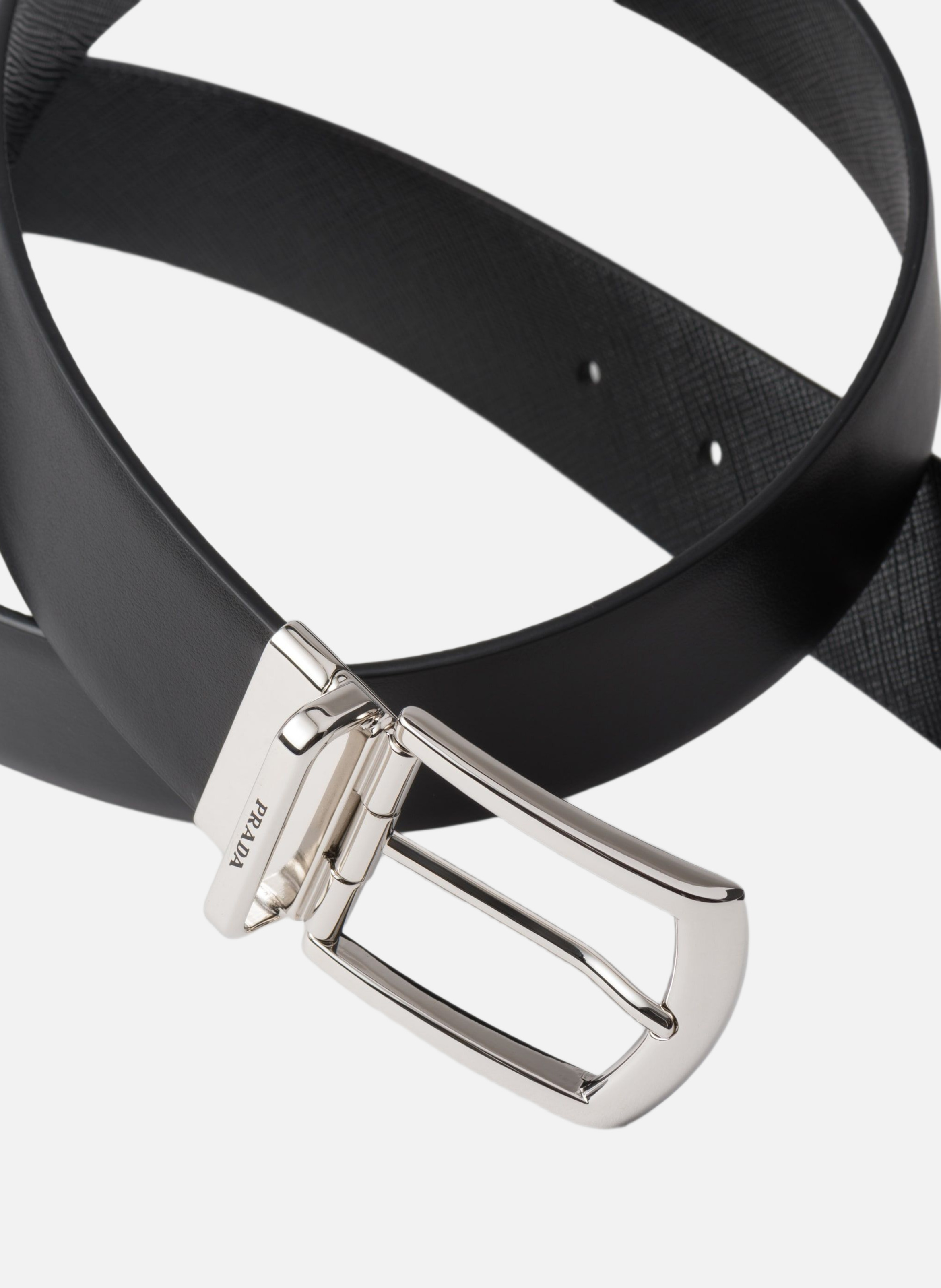 Ceinture réversible en cuir et saffiano PRADA Noir