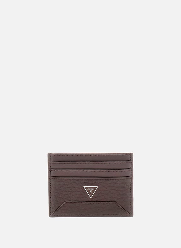 Porte-cartes en cuir grainé Marron by GUESS GUESS Porte-cartes en cuir grainé Marron