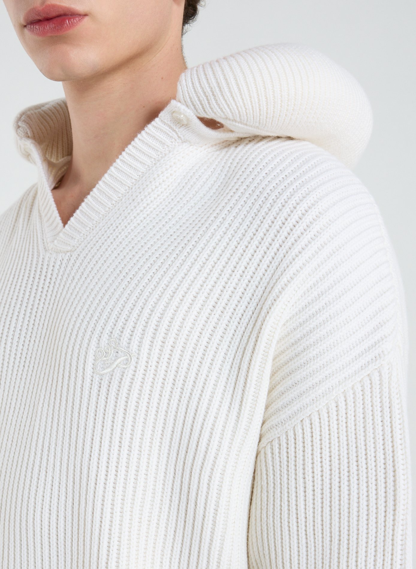 Pull à col amovible en laine mérinos et coton 3 PARADIS Blanc