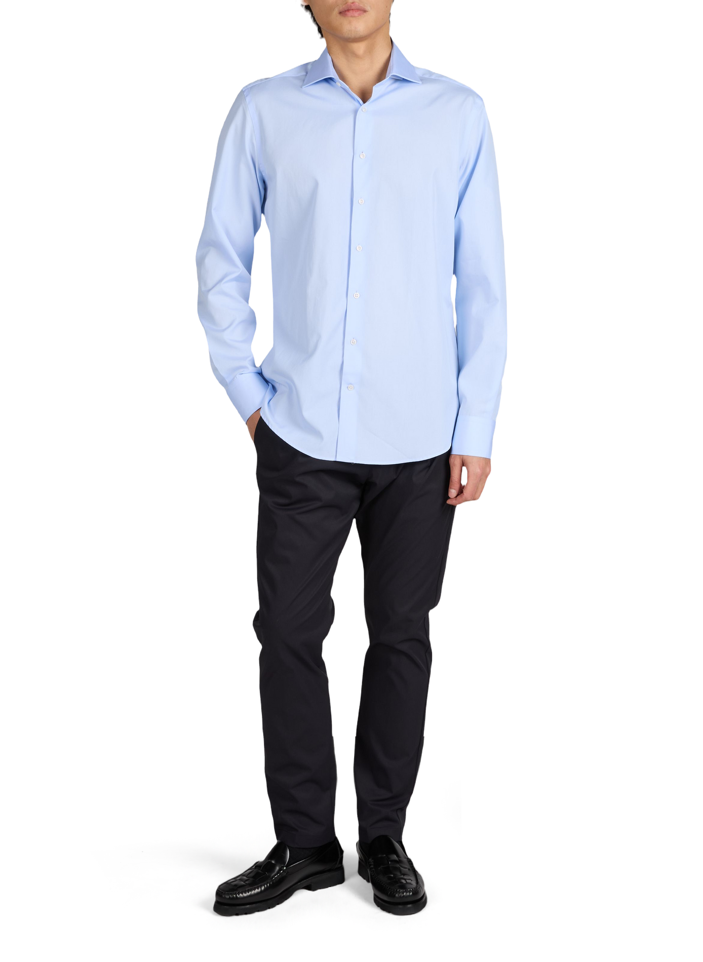 Solid classic collar cotton shirt HACKETT Blue
