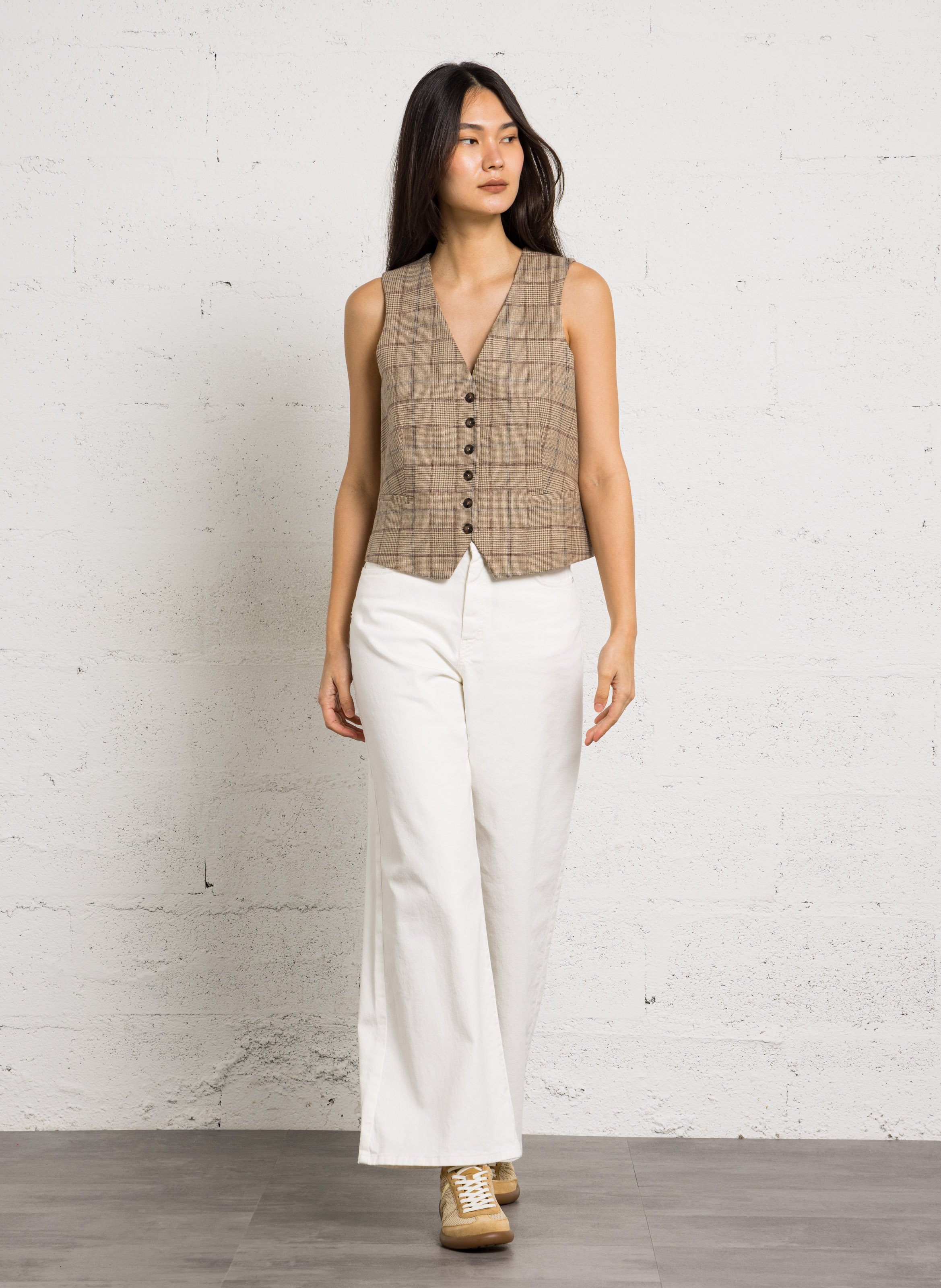 Gilet tailleur boutonné à carreaux simeon MAISON 123 Beige